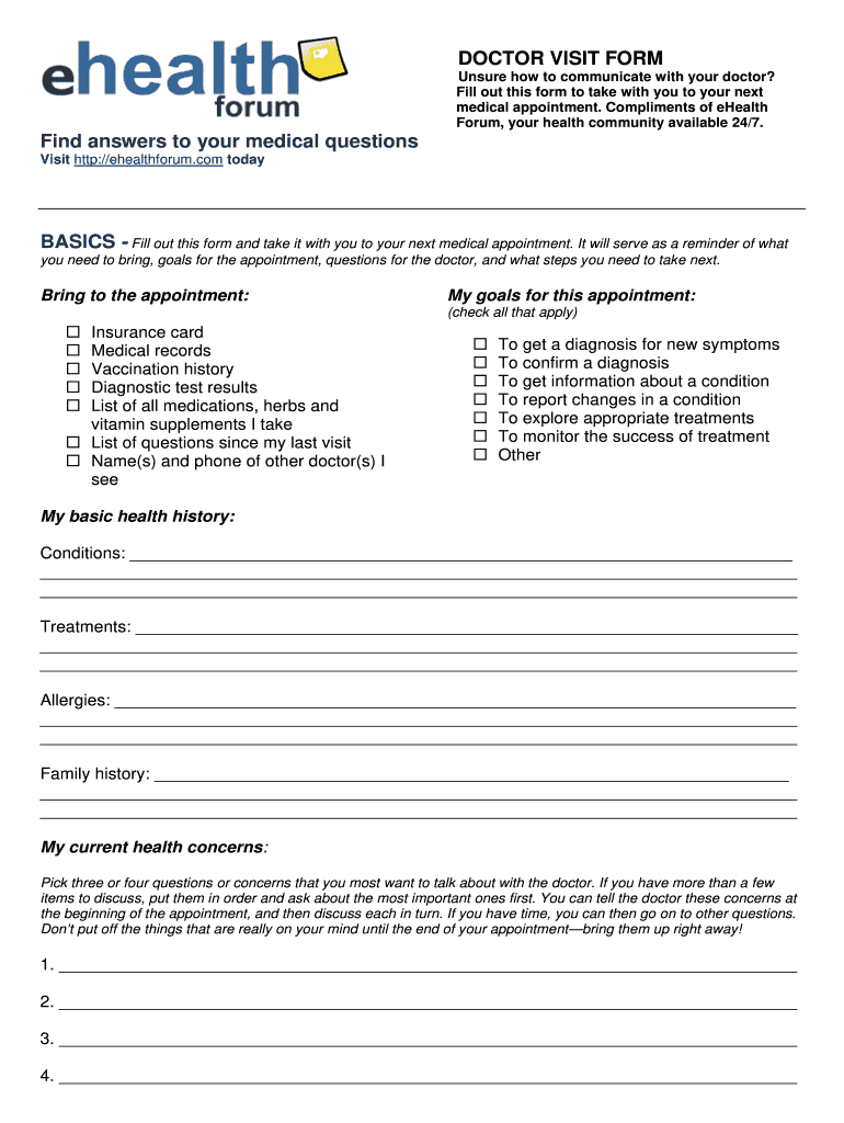 Doctor Visit Form Fill Out Sign Online DocHub