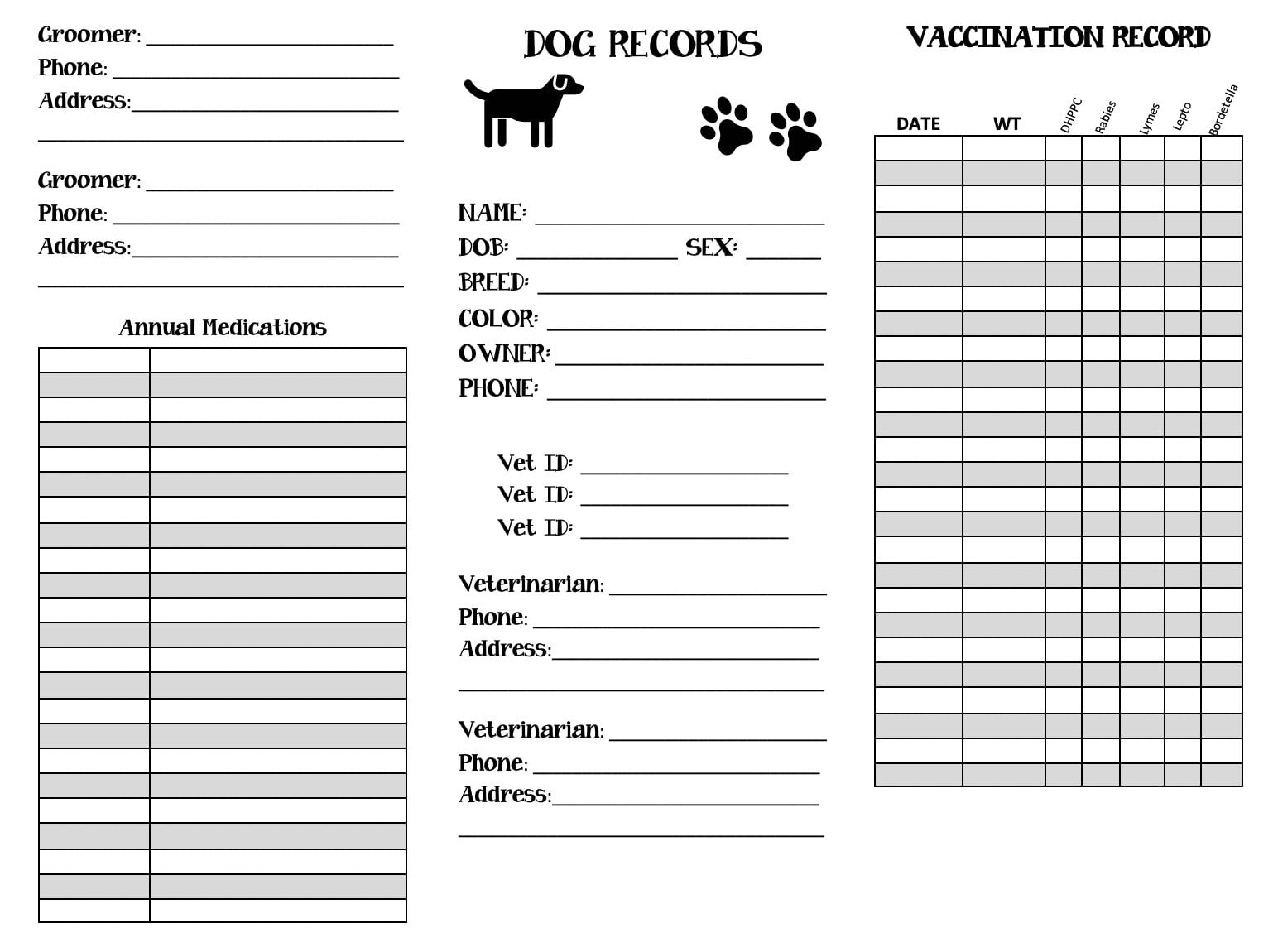 Dog Records Happy Planner Printable Dog Mom Vet Records Dog Etsy de