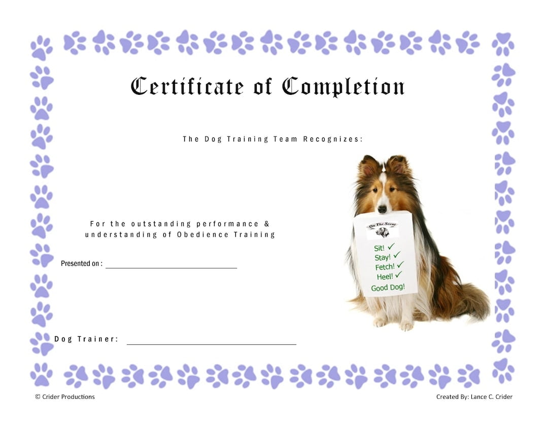 Dog Training Certificates Etsy