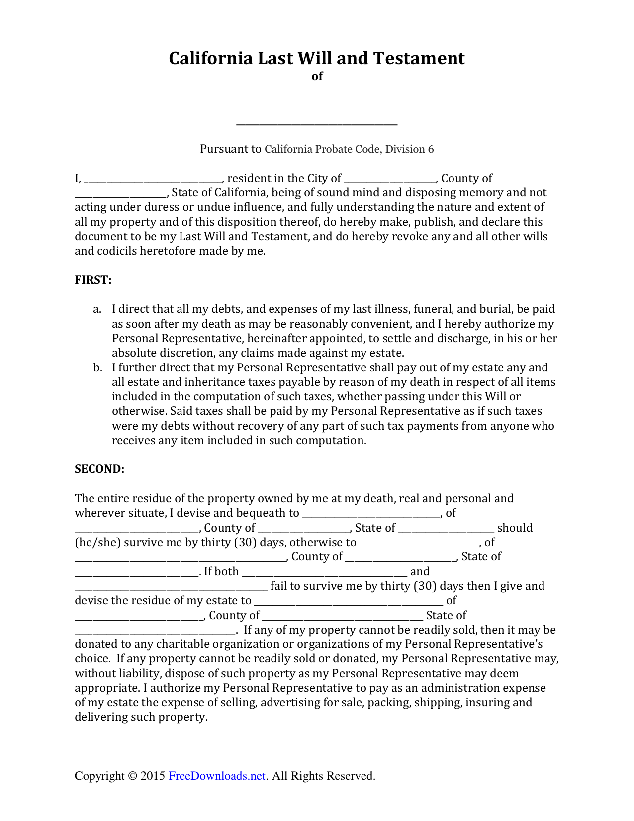 Download California Last Will And Testament Form PDF RTF Word FreeDownloads