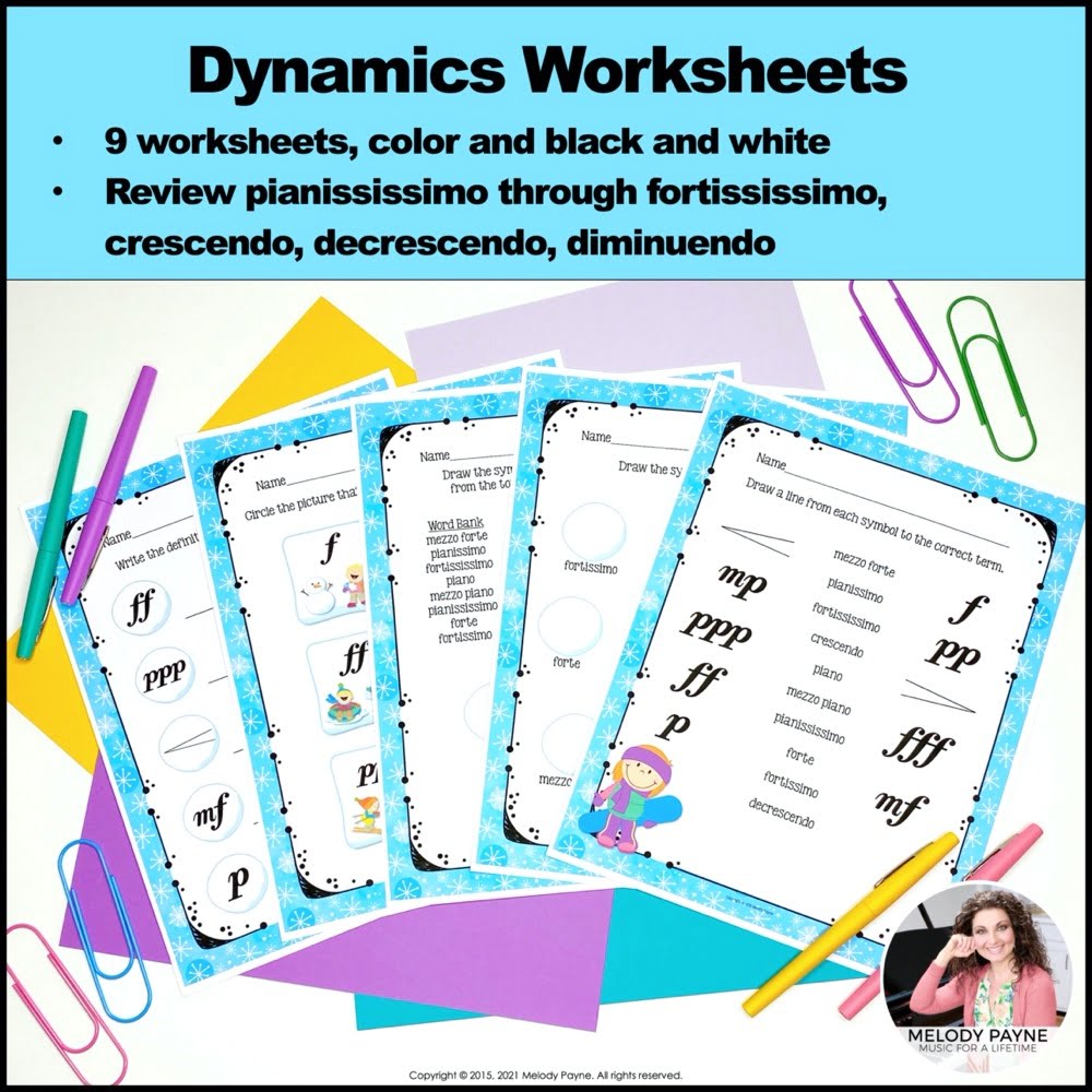 Dynamics Worksheets Posters Flashcards For Music Students Winter Theme Melody Payne Music For A Lifetime