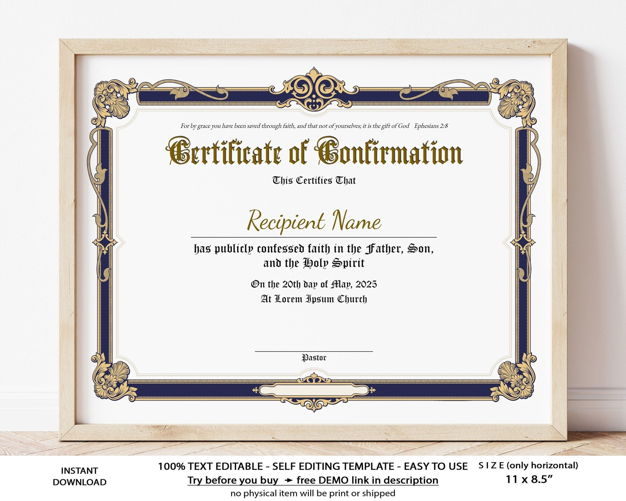 Editable Confirmation Certificate Template Printable Etsy de