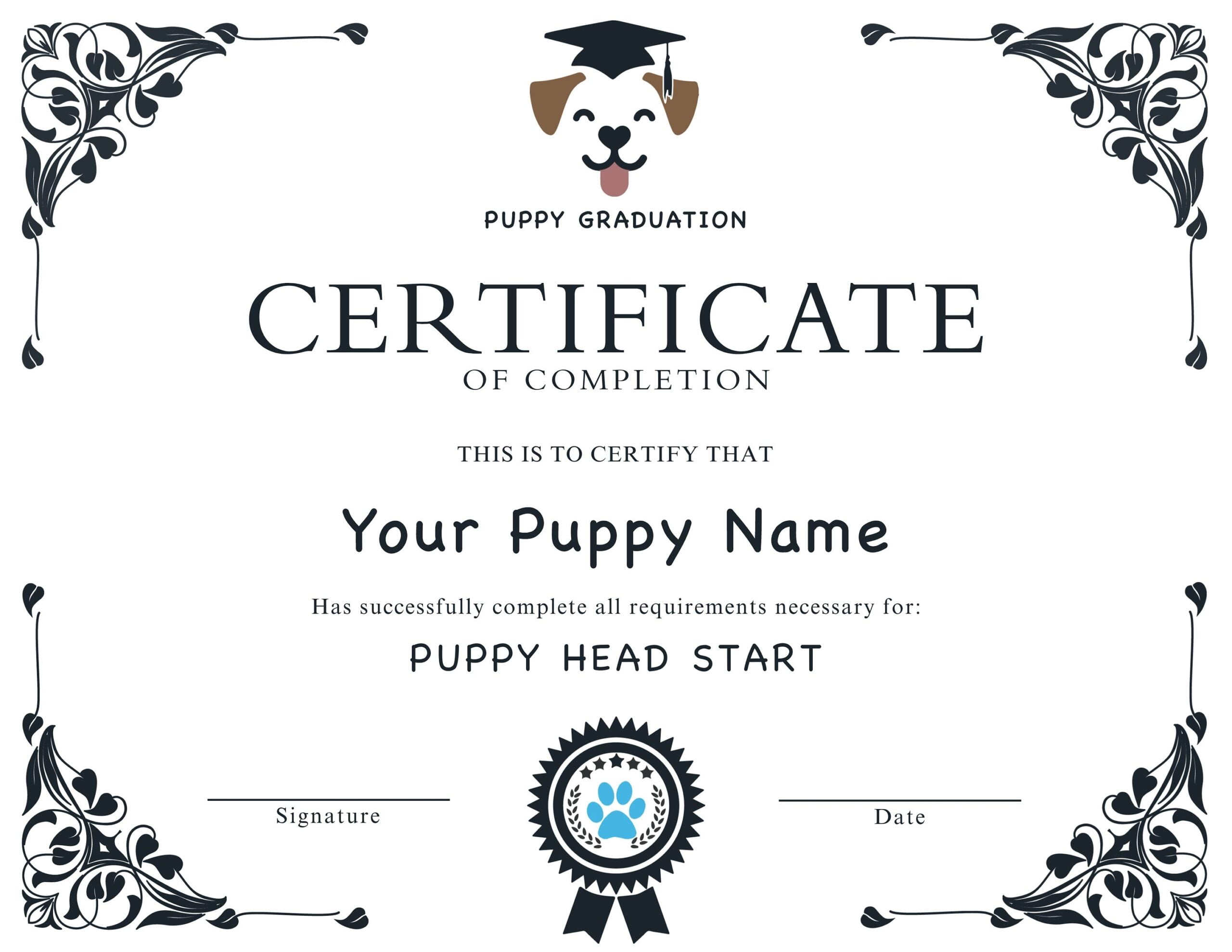EDITABLE Puppy Dog Graduation Certificate Template Dog Award Etsy de