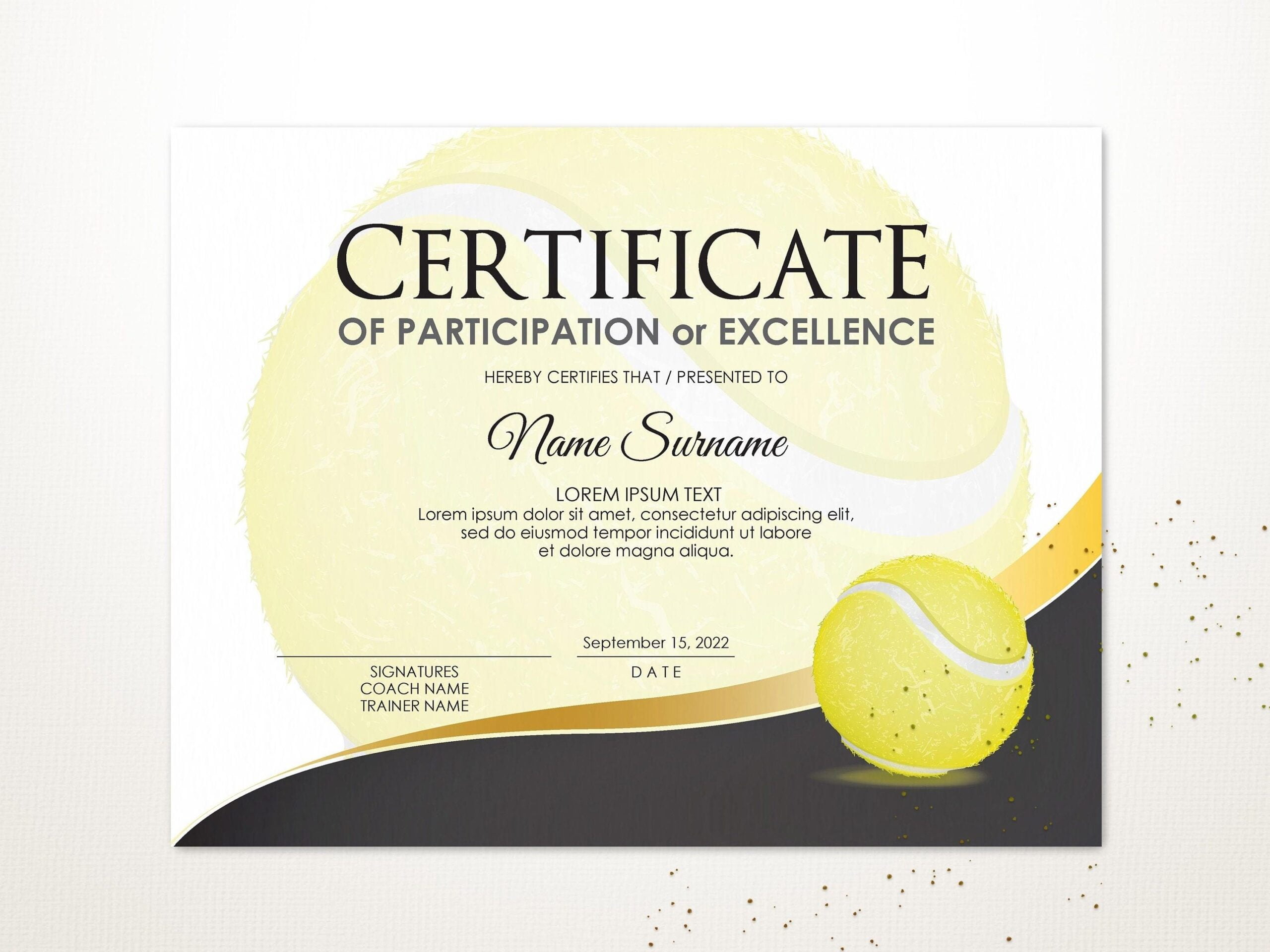 EDITABLE Tennis Certificate Template Sport Award Certificates Printable Sport Certificates Tennis Award Digital Download250 Printable Sports Gift Certificate Template Certificate Templates