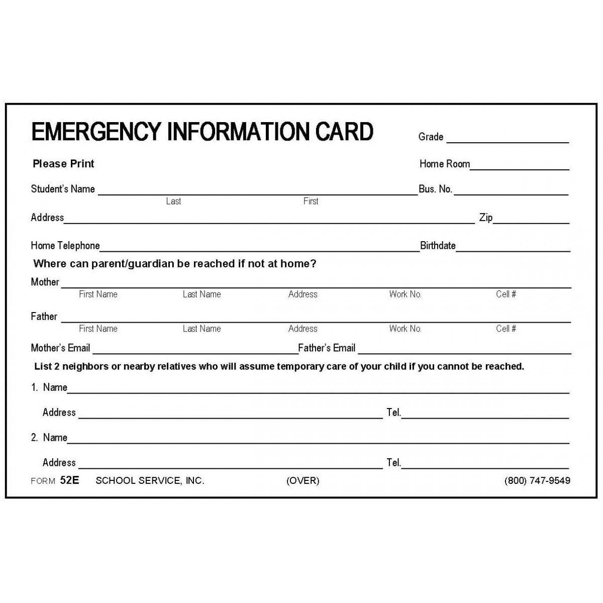 Emergency Contact Information Form Template With Regard To Emergency Contact Card Template CUMED OR Contact Card Contact Card Template Emergency Contact List