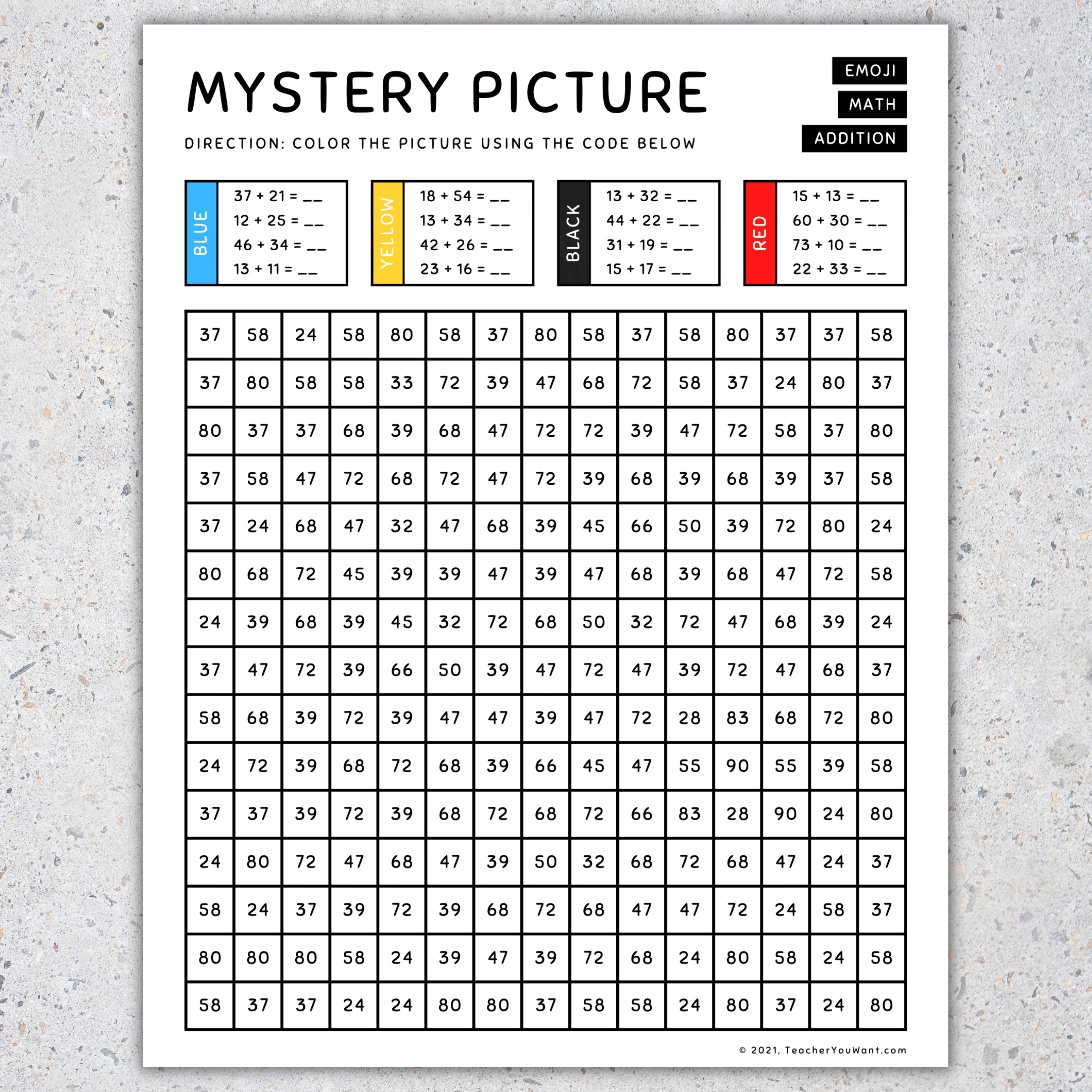 Printable Color By Number Mystery Picture