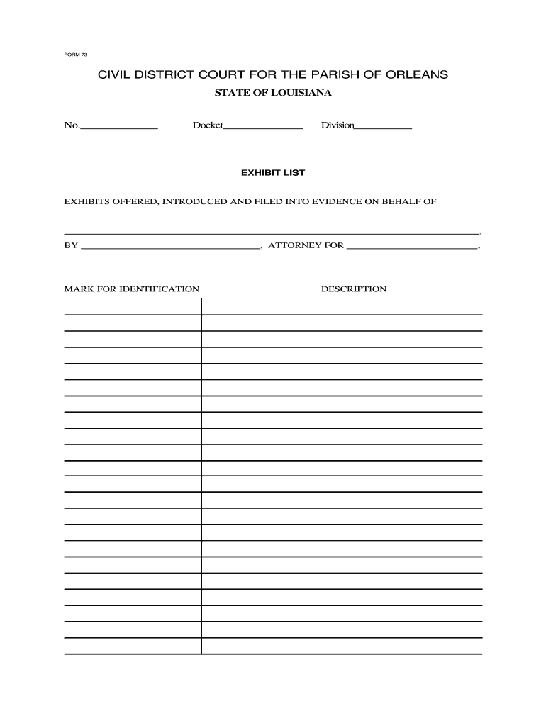 Printable Exhibit List Template