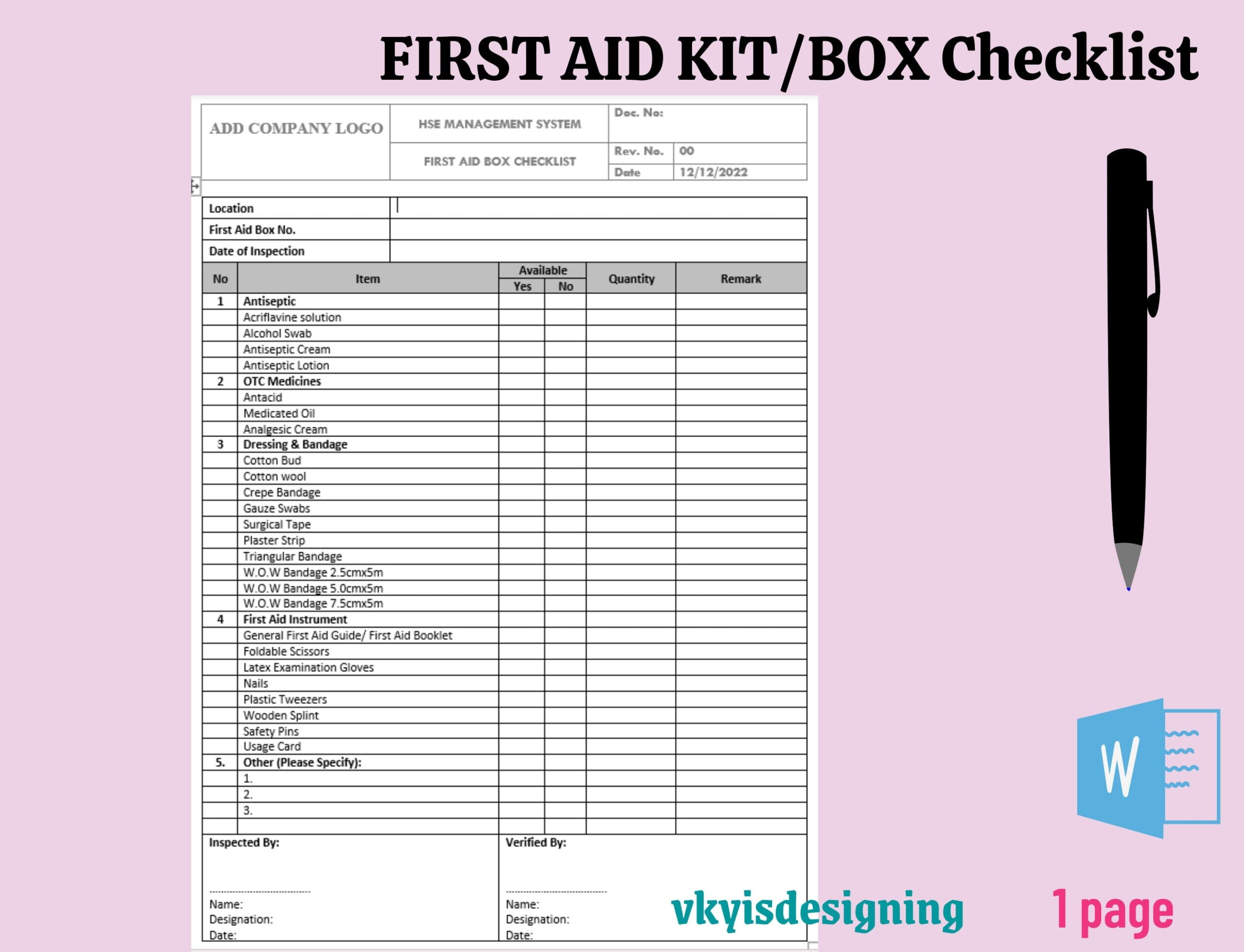 First Aid Box Checklist First Aid Kit Medicine Checklist Etsy