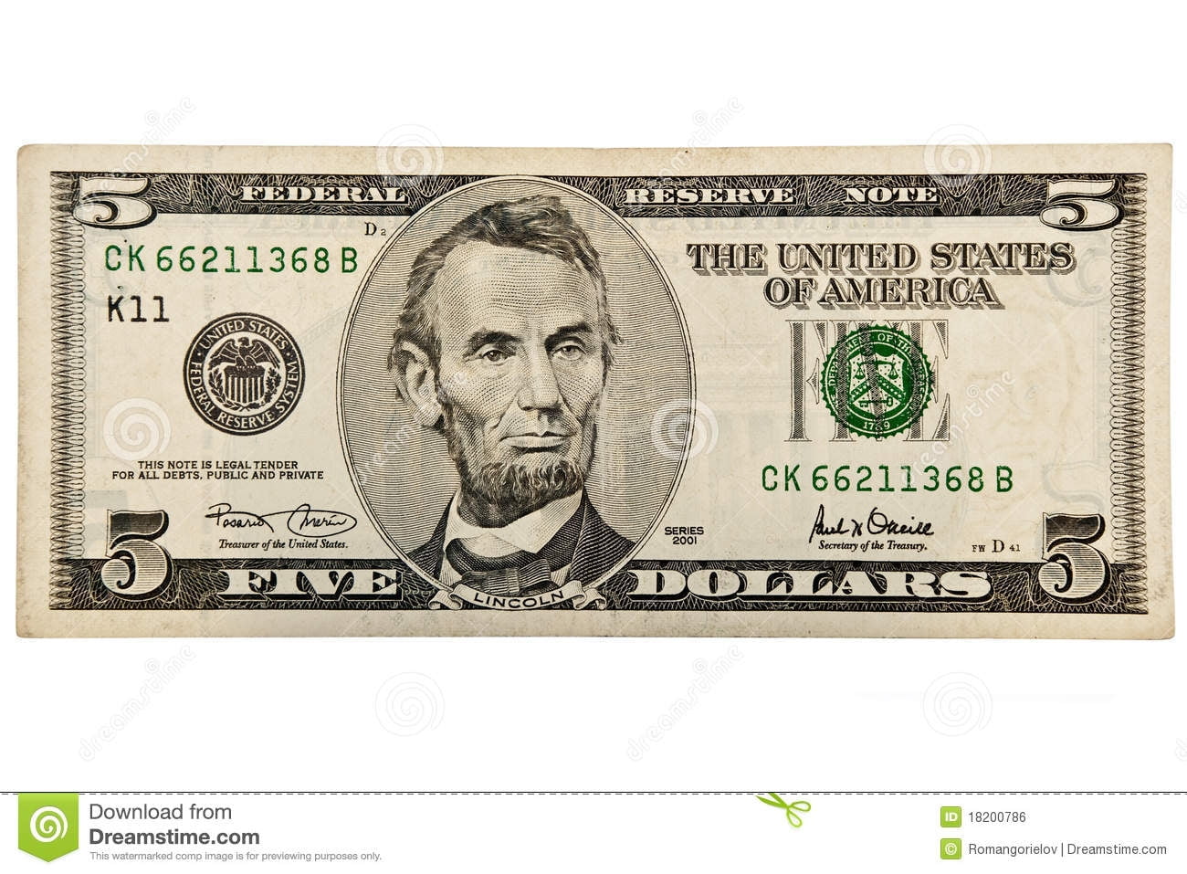 Printable 5 Dollar Bill