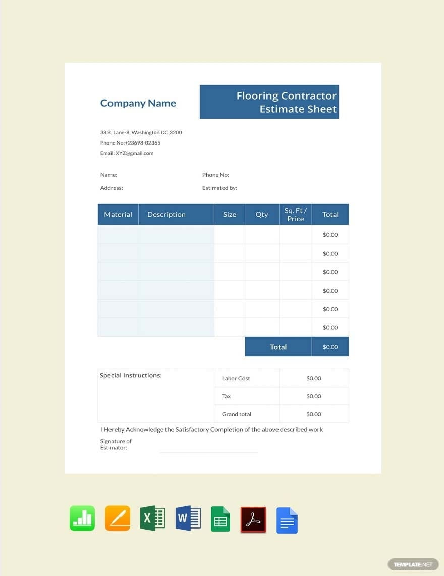 Printable Flooring Estimate Template Free Printable
