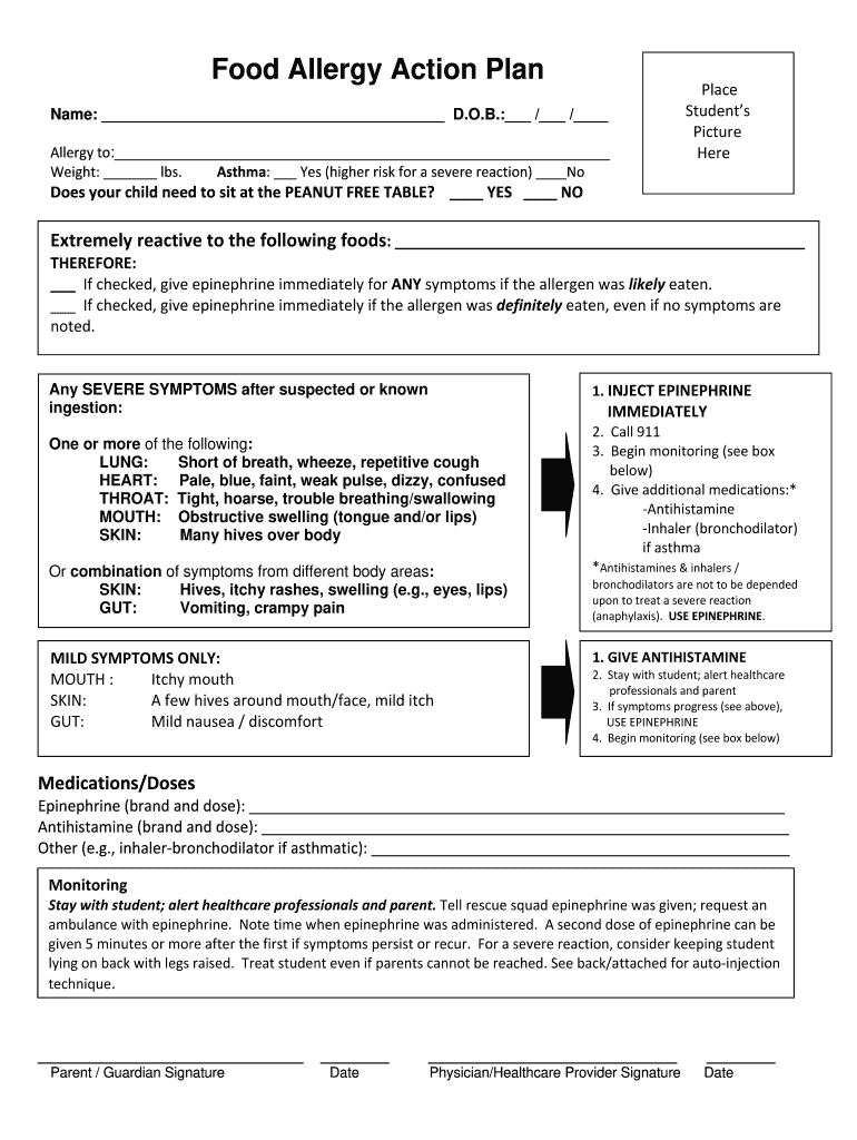 Food Allergy Form For Daycare Fill Out Sign Online DocHub