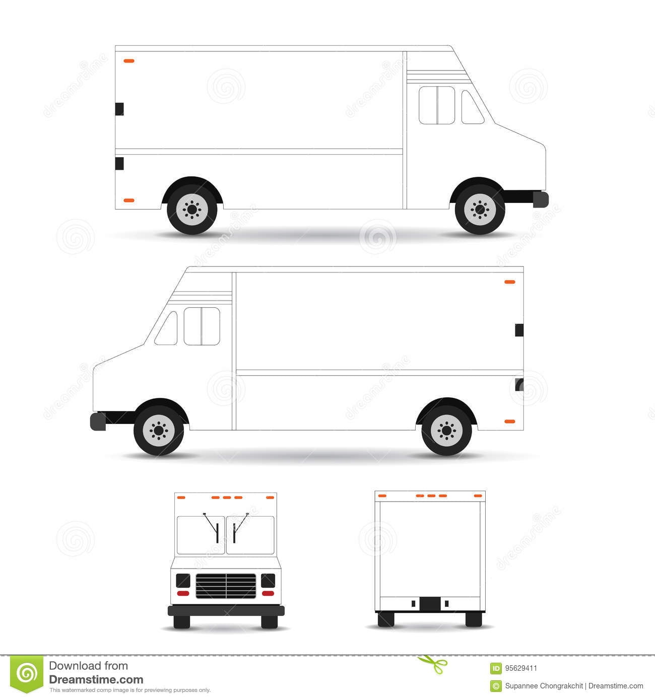 Food Truck Template Outline Stroke On White Background Can Be Used For Corporate Identity And Branding Design Stock Illustration Illustration Of Eatery Background 95629411