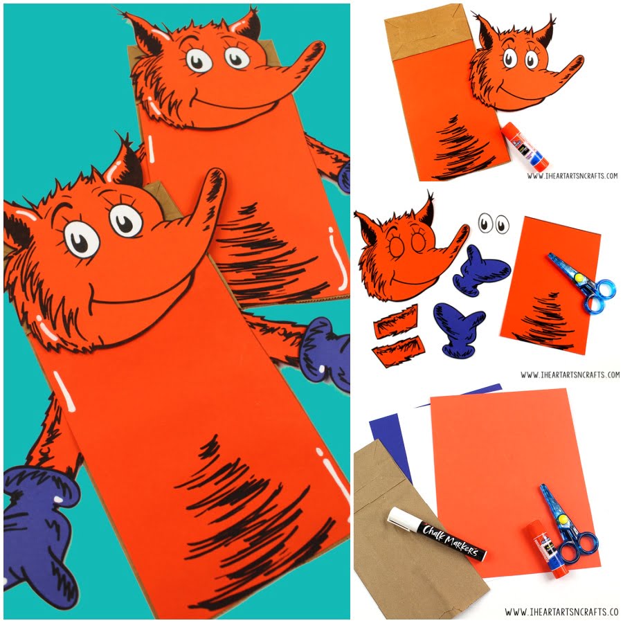 Fox In Socks Paper Bag Puppet Craft Free Printable Template I Heart Arts N Crafts
