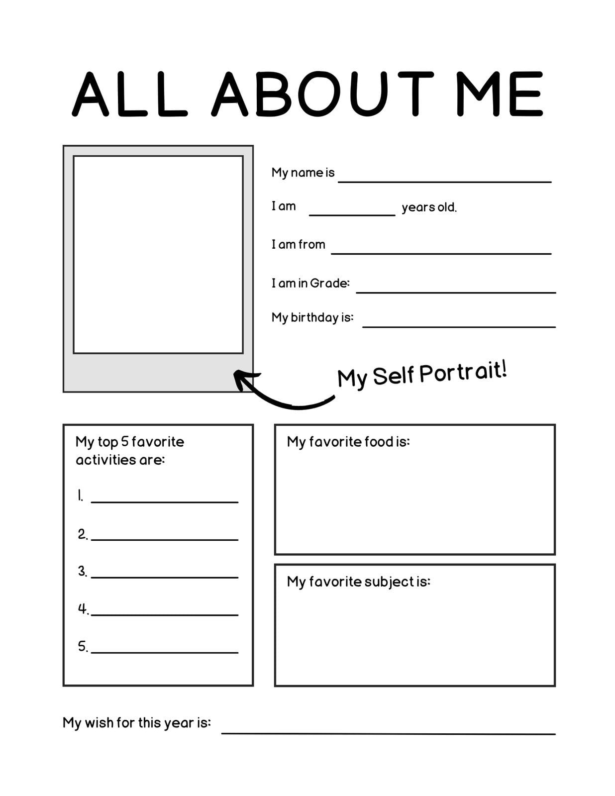 Printable Student Profile Template