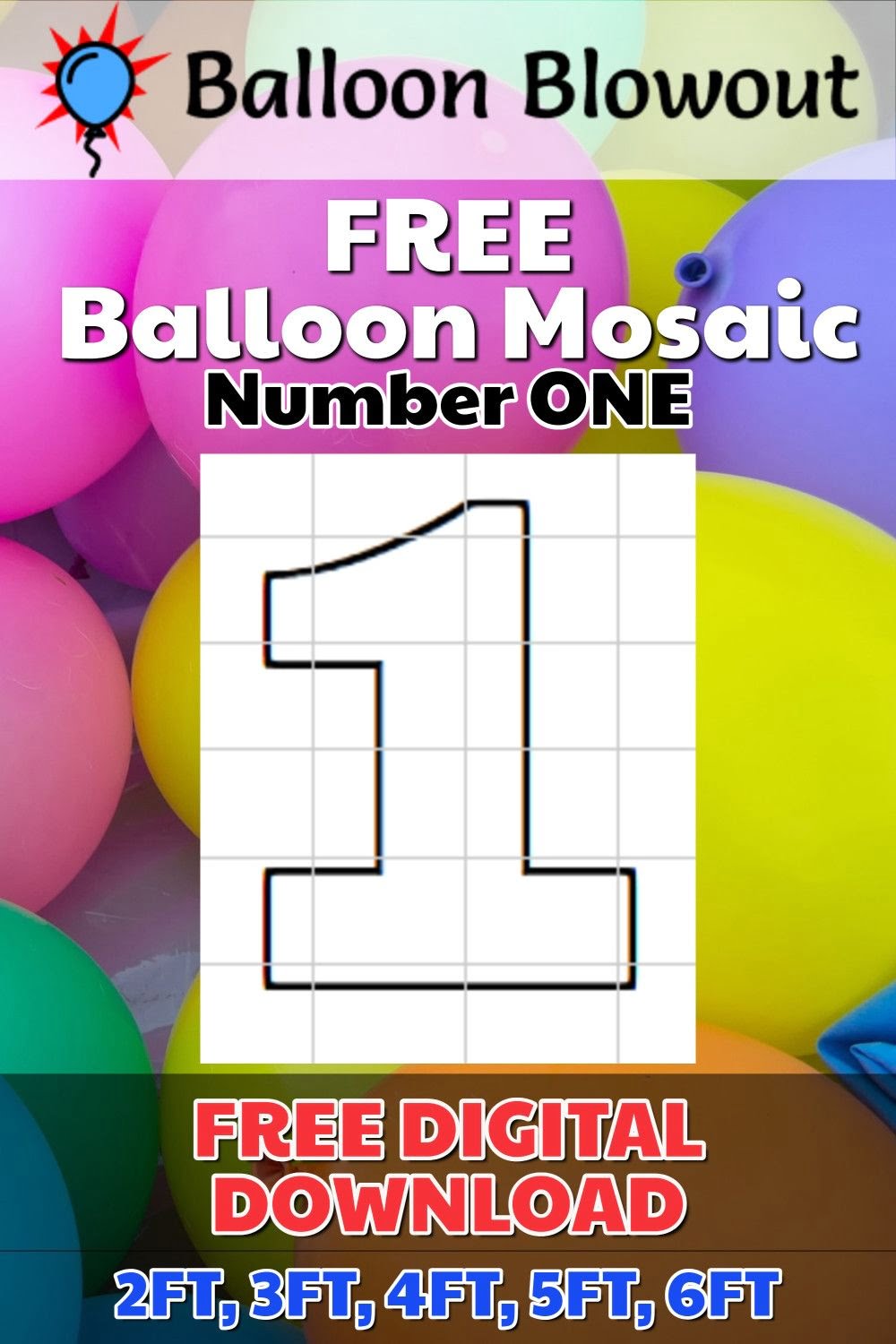 FREE Balloon Mosaic Number 1 ONE Template Frame Kit PDF Large Printable DIY 2ft 3ft 4ft 5ft 6ft Balloon Template Balloon Letters Diy Balloons