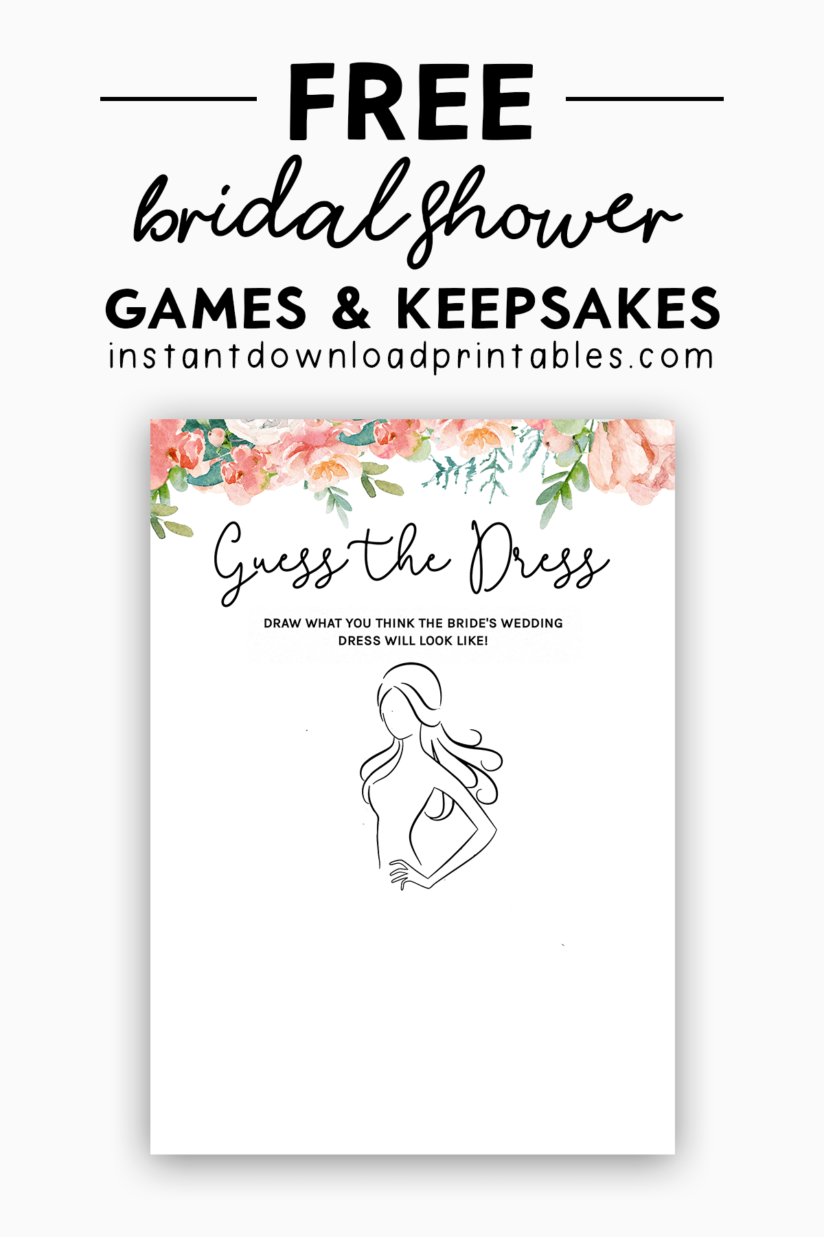 Free Bridal Shower Game Guess The Dress Printable Instant Download Printable Instant Download Printables