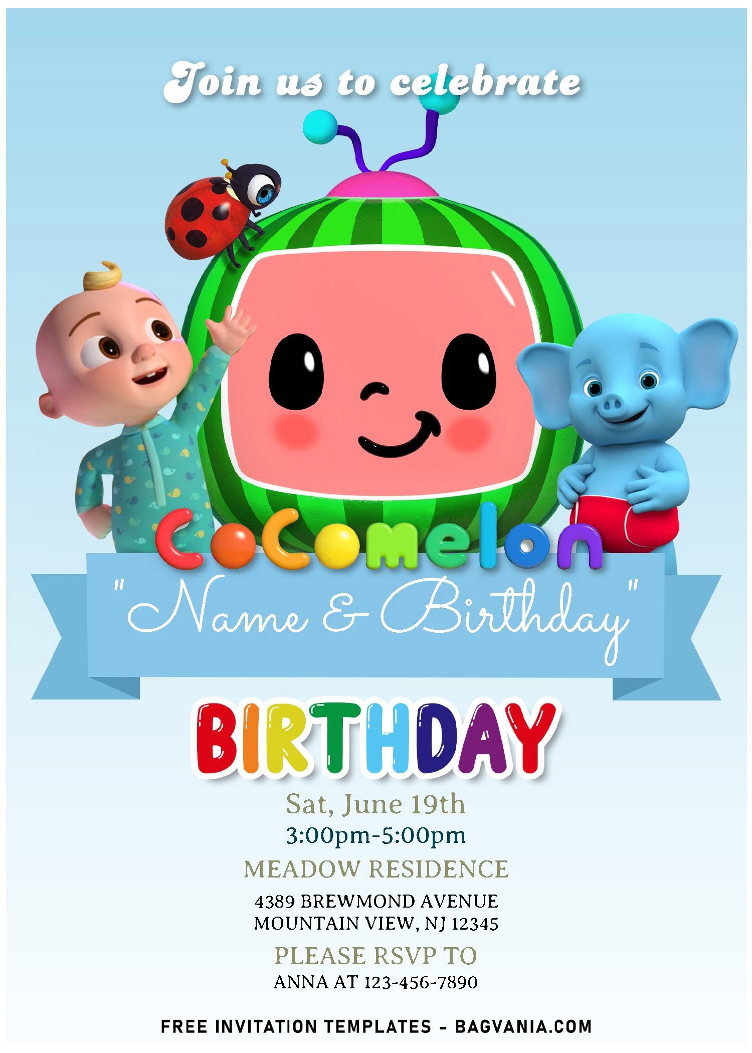 Free Editable PDF Bright Cheerful Cocomelon Birthday Invitation Templates FREE Printable Birthday Invitation Templates Bagvania