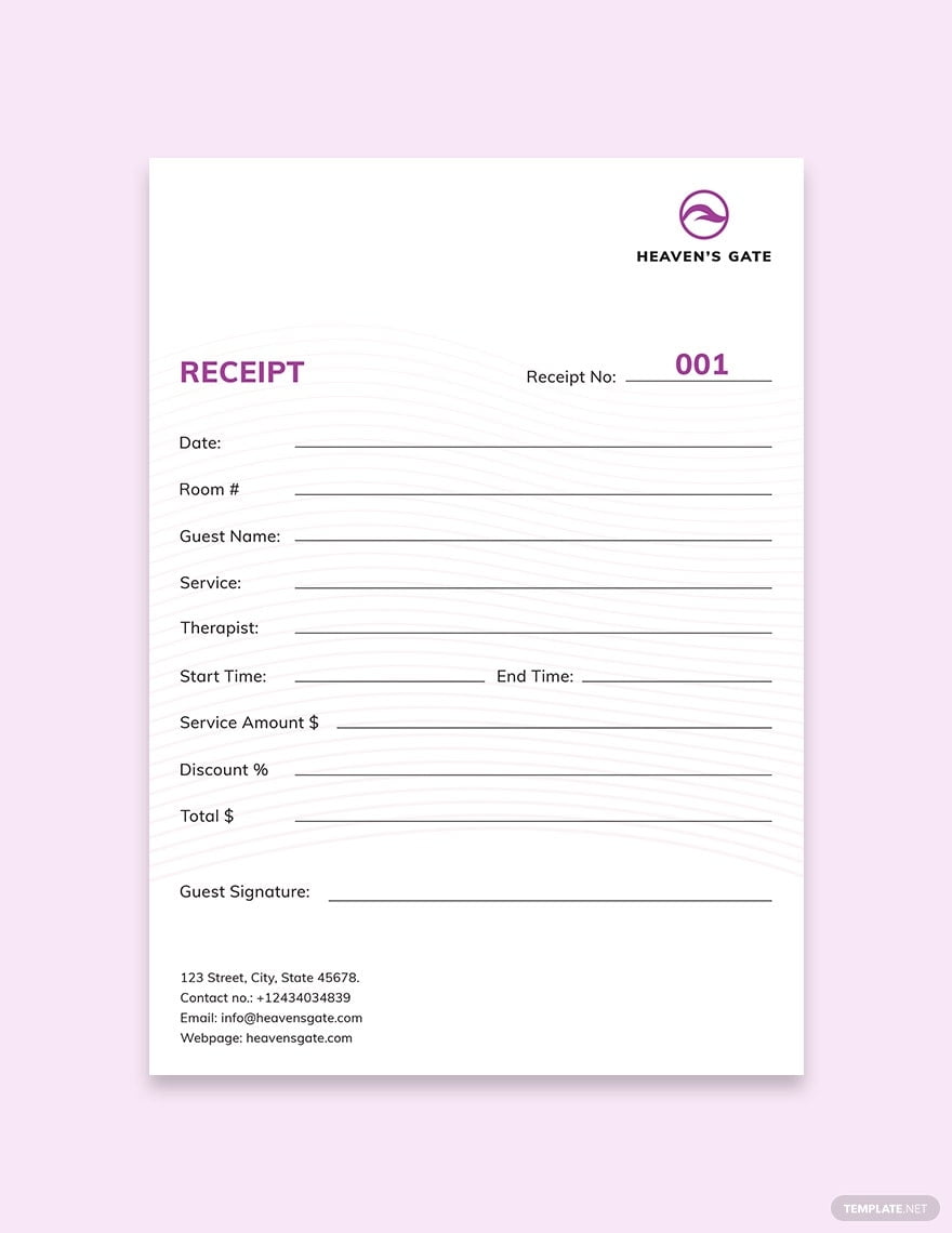 Free Massage Receipt Template Google Docs Google Sheets Illustrator InDesign Excel Word Apple Numbers Apple Pages PSD Publisher Template 