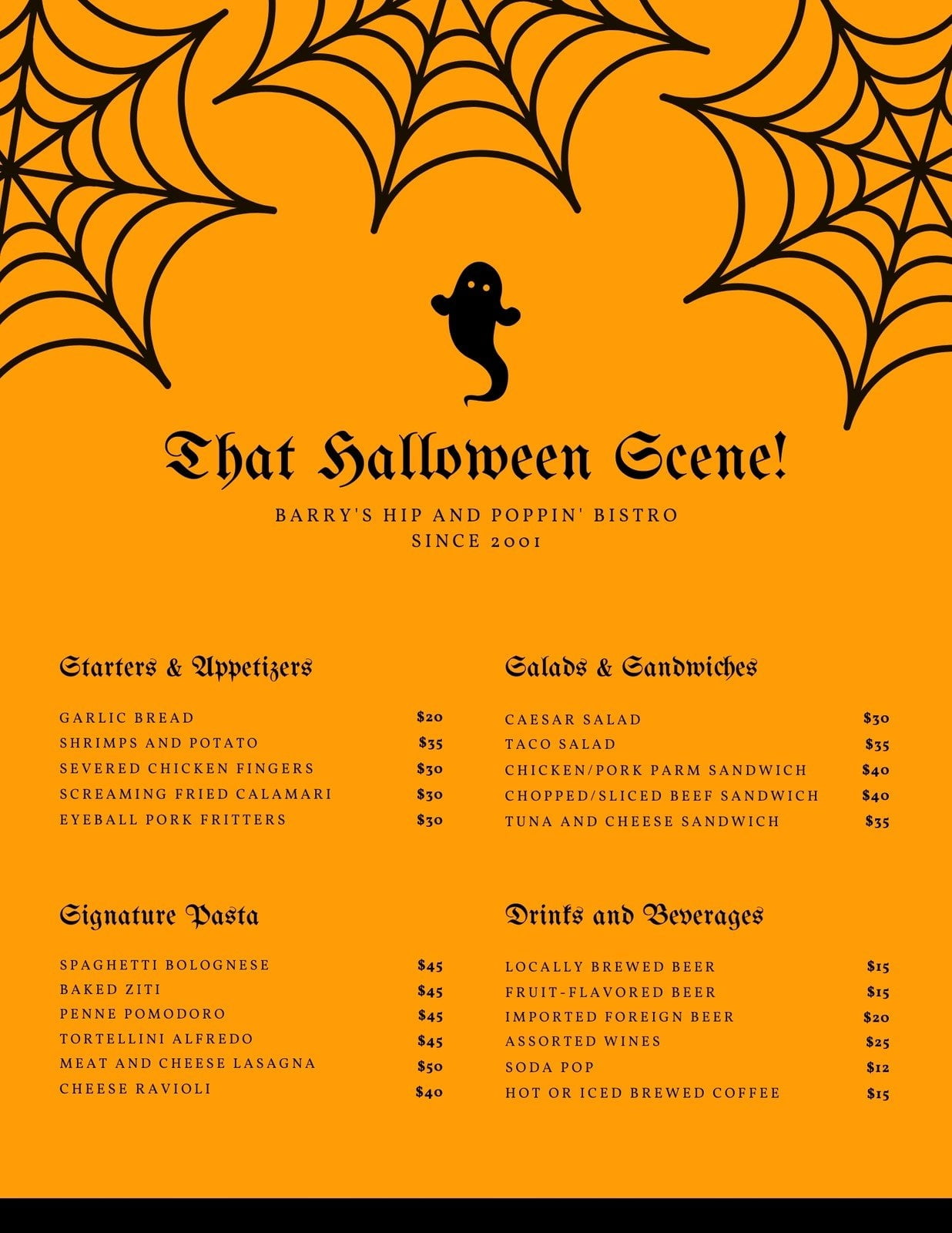Free Printable Customizable Halloween Menu Templates Canva