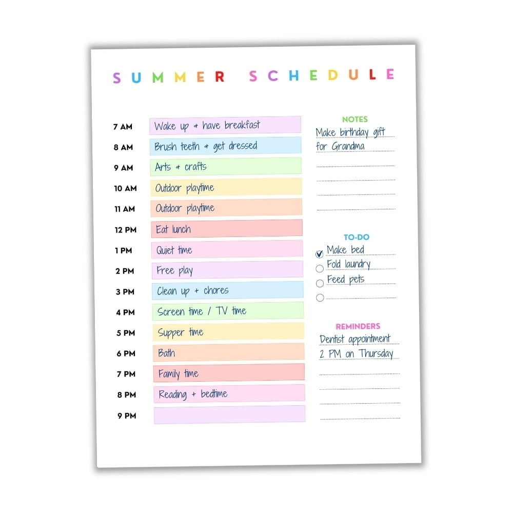 Free Printable Daily Weekly Summer Schedule For Kids Bonus Summer Bucket List The Craft at Home Family
