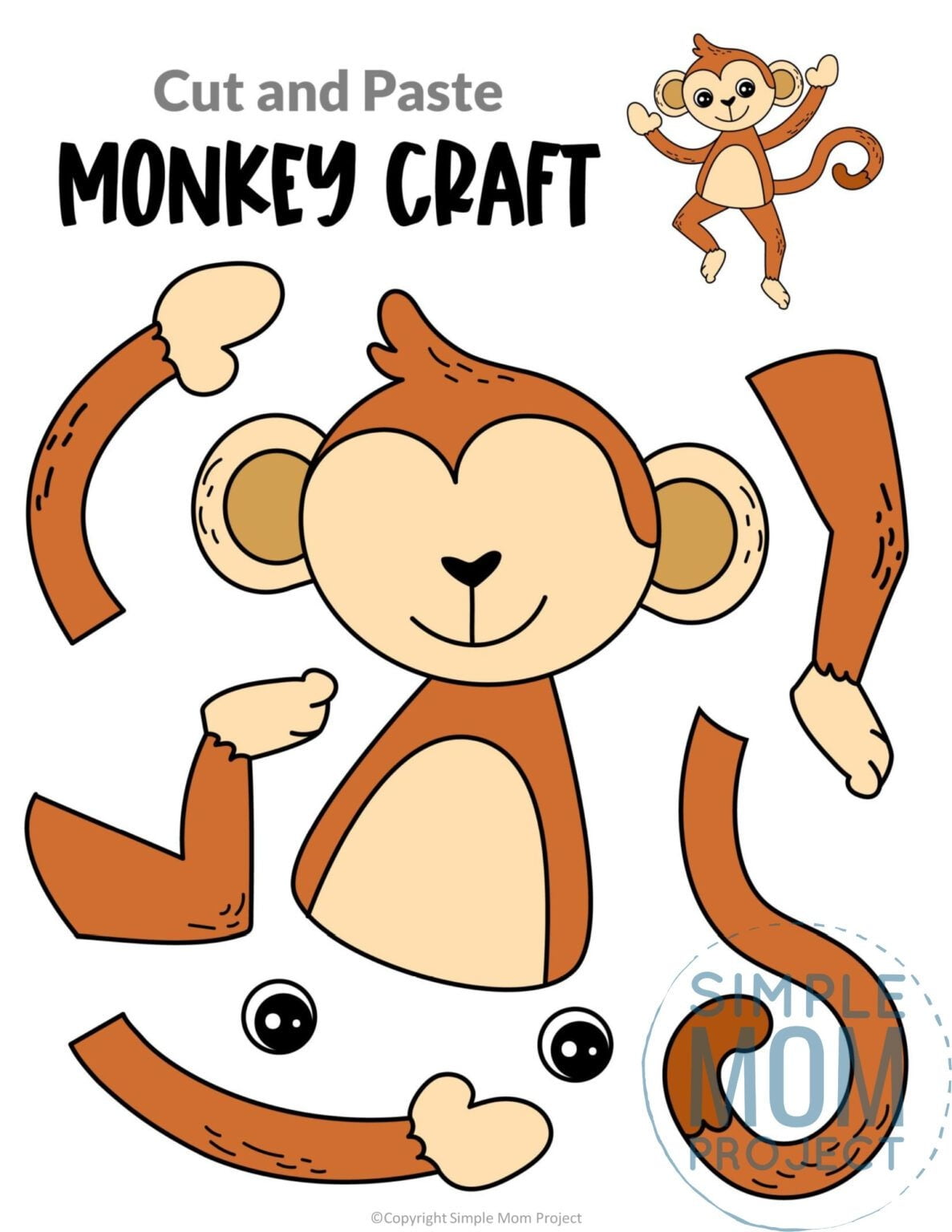 Free Printable Monkey Craft Template Monkey Crafts Safari Animal Crafts Zoo Animal Crafts