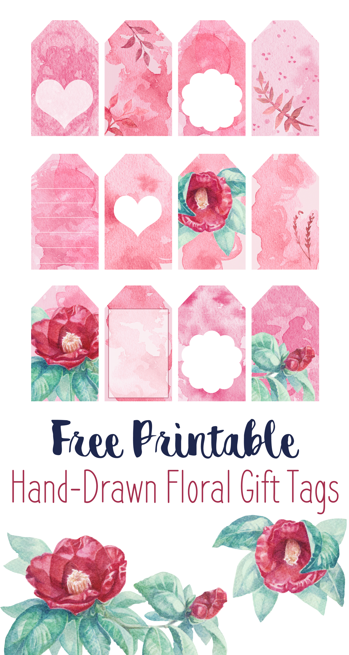 Free Printable Watercolor Flower Gift Tags Hand drawn Art Turned Into DIY Printables To Use Free Printable Gift Tags Free Printable Gifts Gift Tags Printable
