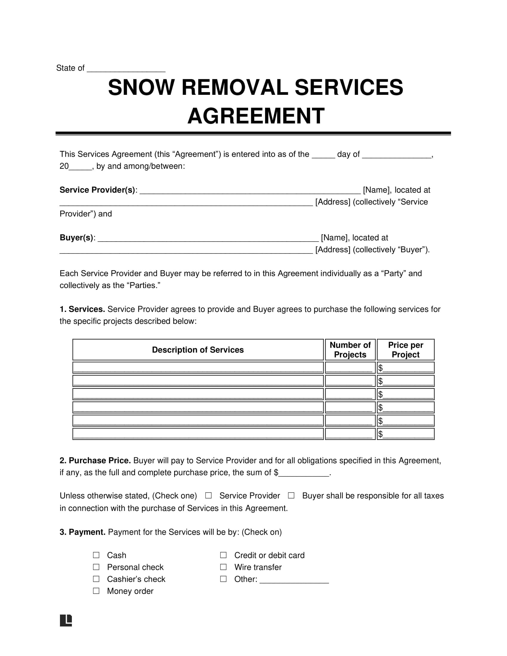 Free Snow Removal Contract Template PDF Word