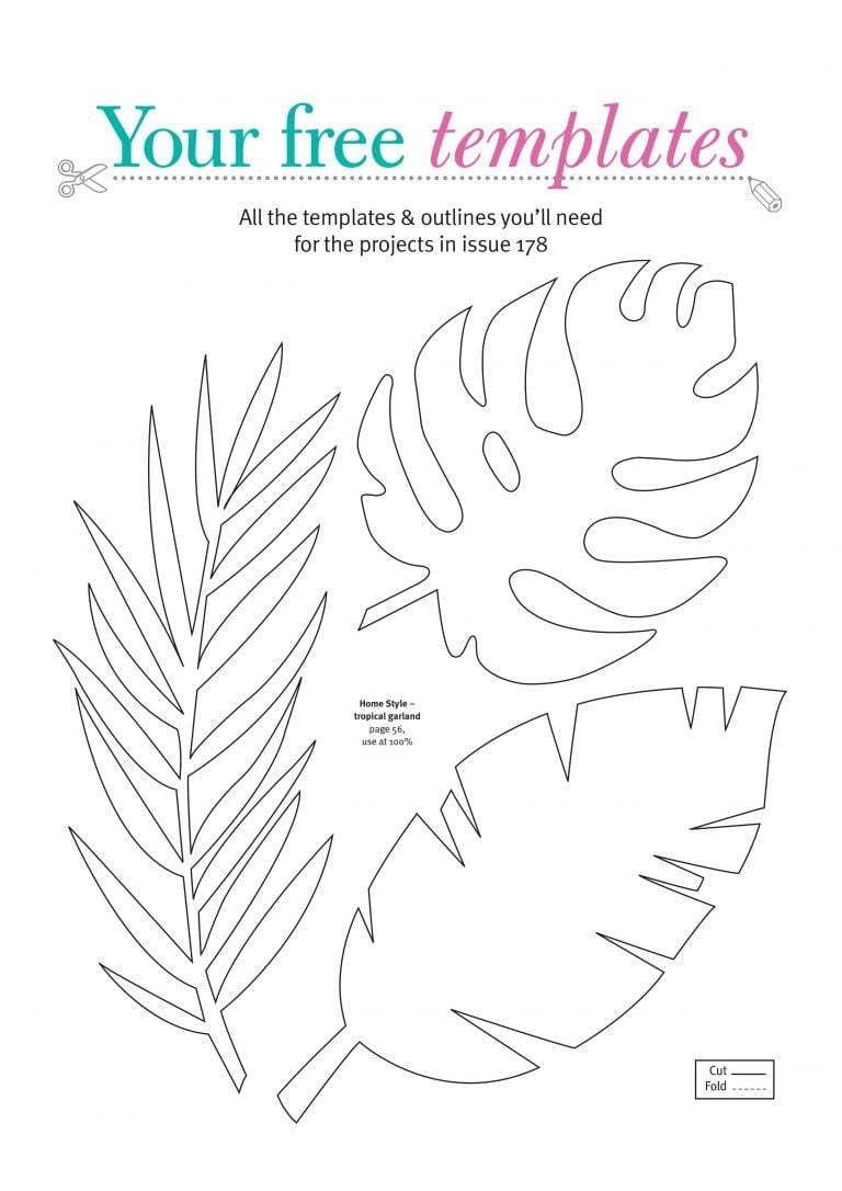 Free Tropical Garland Castle Gift Bag And Pop up Card Templates Leaf Template Pop Up Card Templates Leaves Template Free Printable