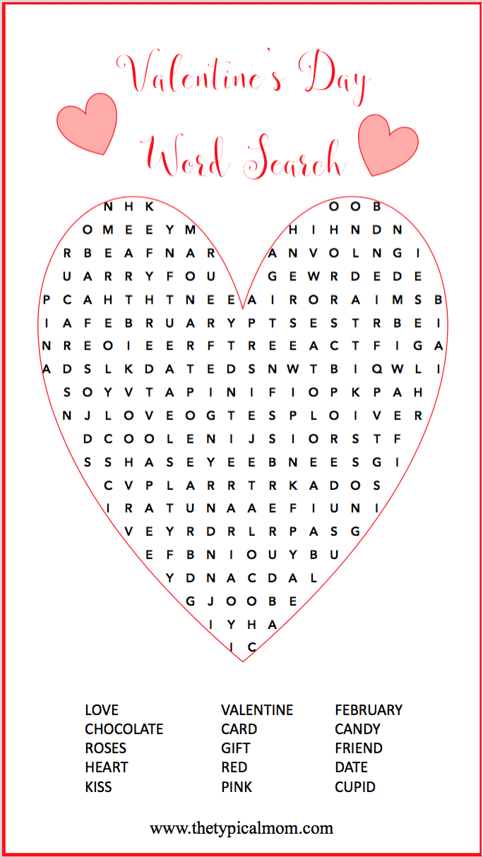 Free Valentine Word Search Printables The Typical Mom