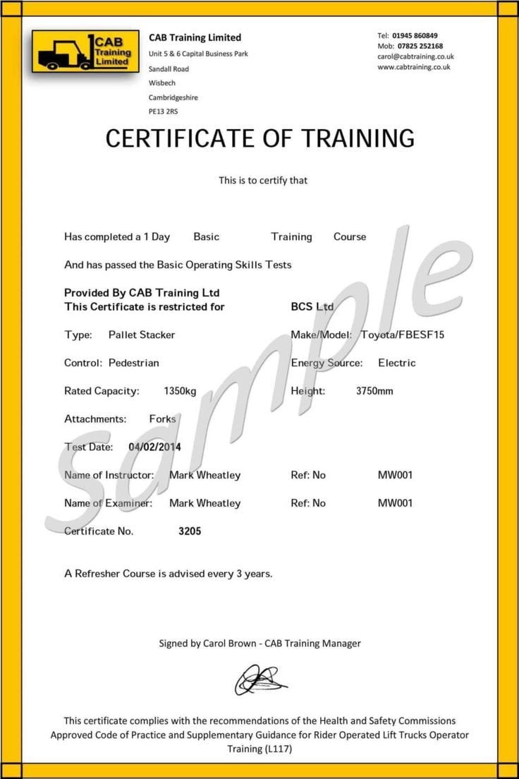 Fresh Forklift Certification Card Template Certificate Templates Card Templates Free Training Certificate