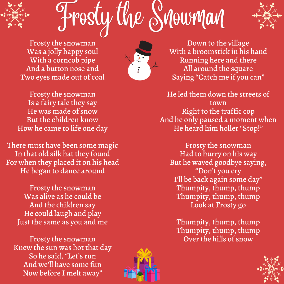 Frosty The Snowman Printable Lyrics Origins And Video