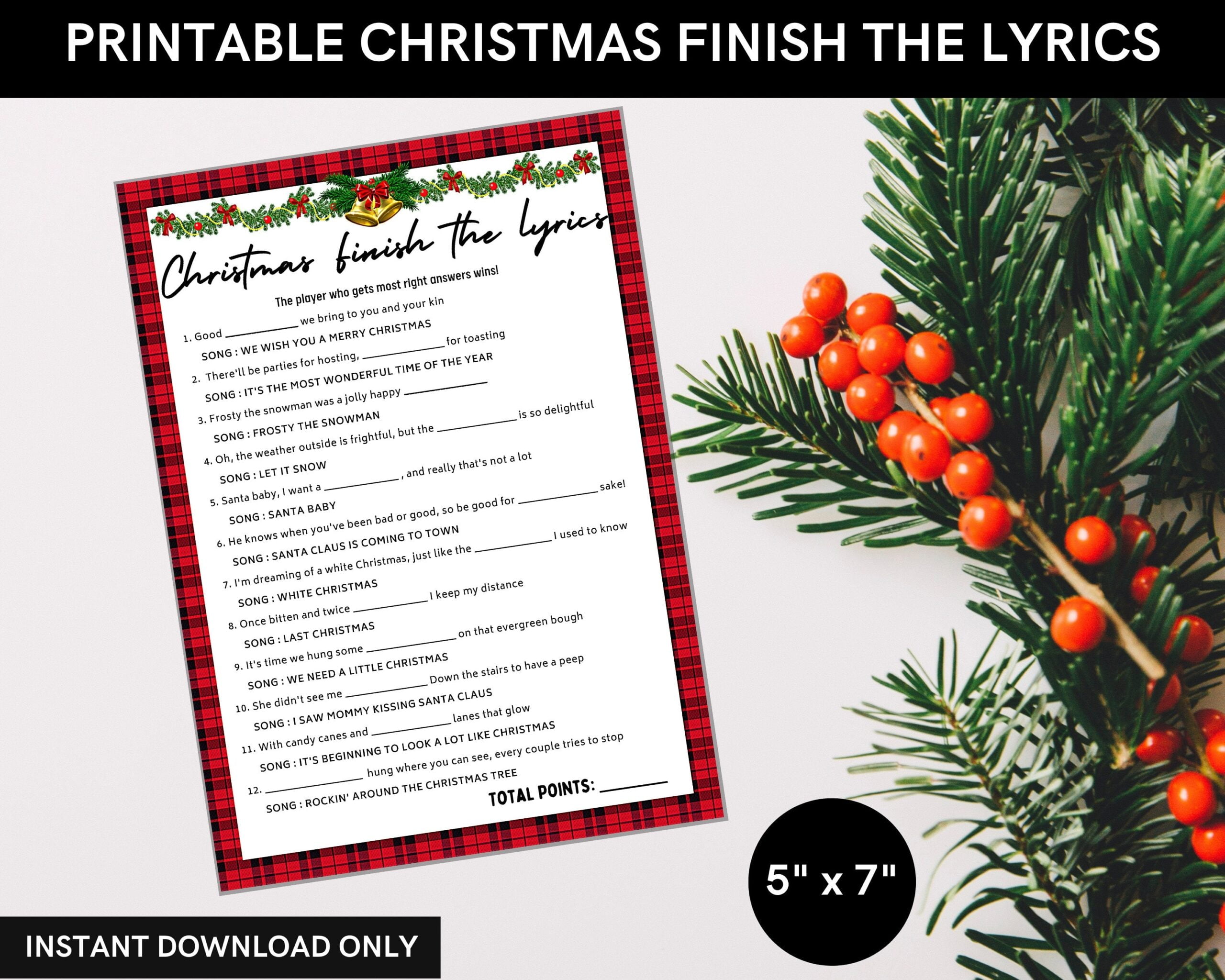 Fun Christmas Finish The Lyrics Game For Holiday Party Or Some Etsy de