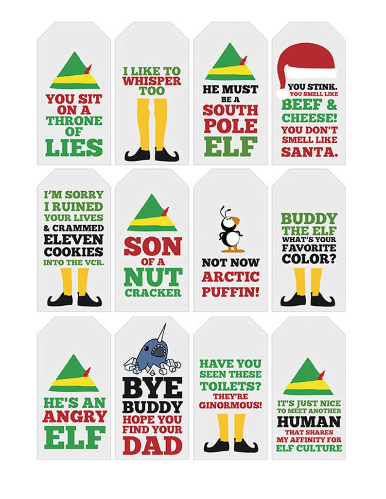 Funny Elf Quote Gift Tags Printable Typography Etsy Funny Christmas Tags Elf Christmas Decorations Elf Quotes