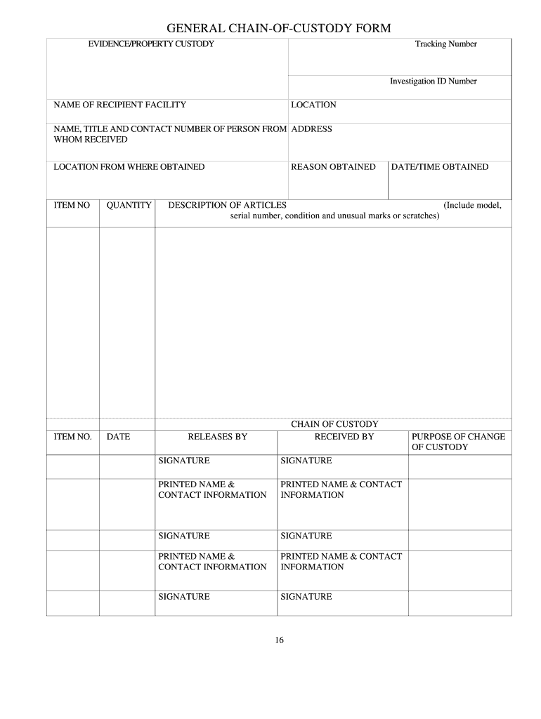 Printable Chain Of Custody Form Template