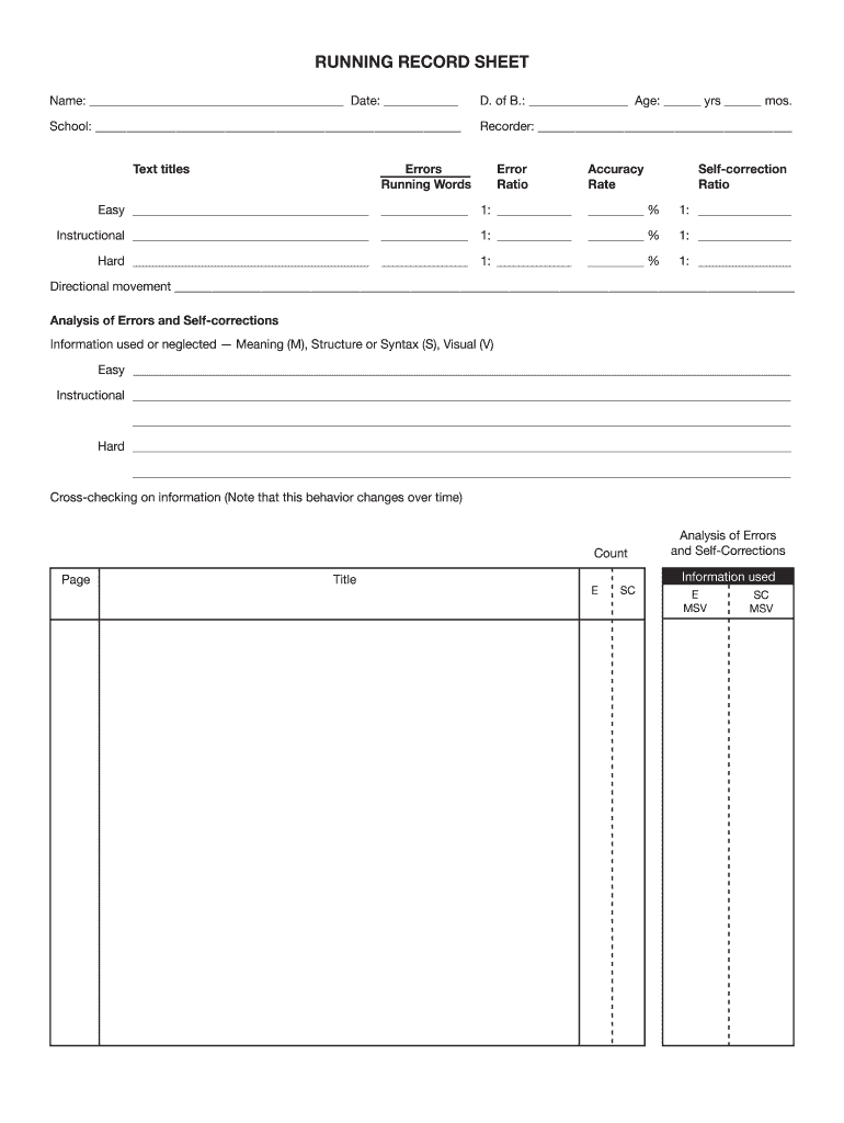 Get Running Record Template Form And Fill It Out In January 2023 Pdffiller