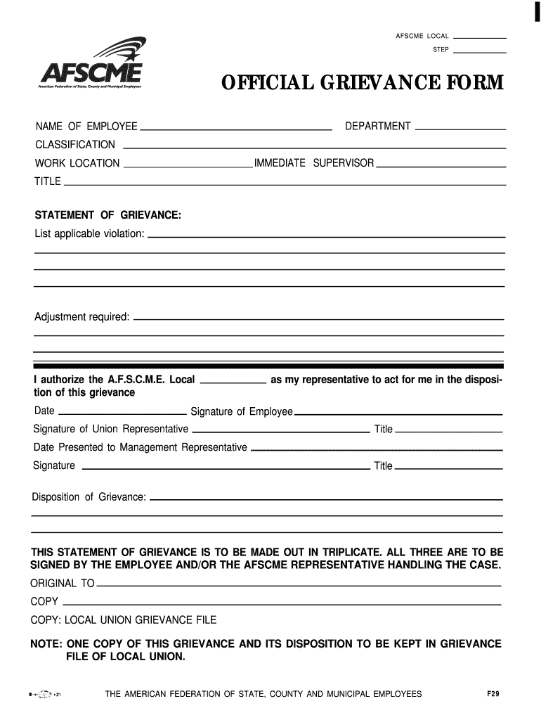 Printable Grievance Form Template