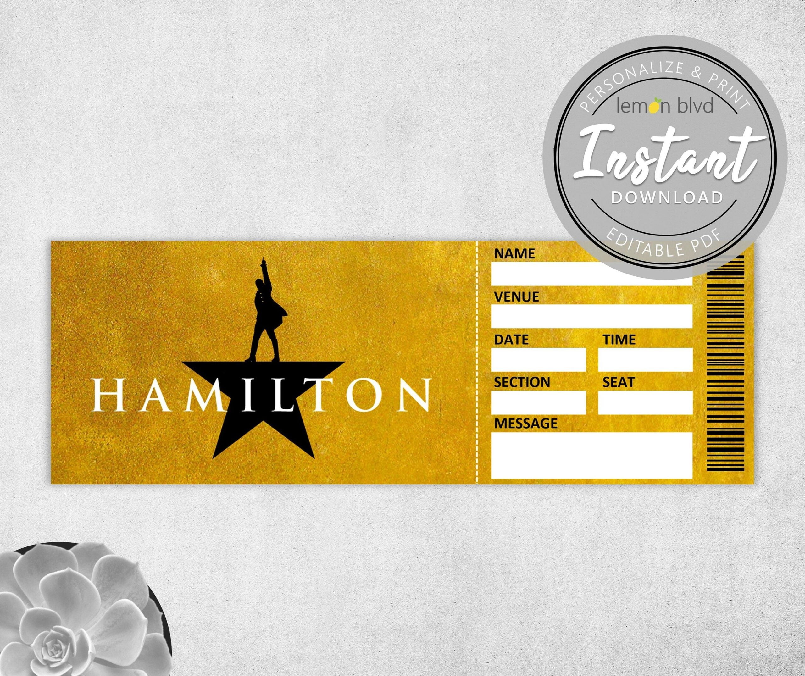 Hamilton Ticket Printable Surprise Gift Reveal Broadway Etsy Hamilton Tickets Custom Tickets How To Memorize Things