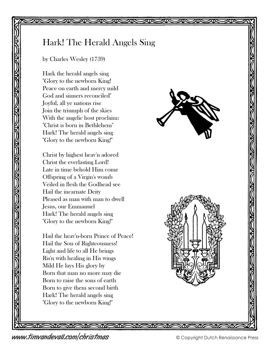 Hark The Herald Angels Sing Lyrics Tim s Printables