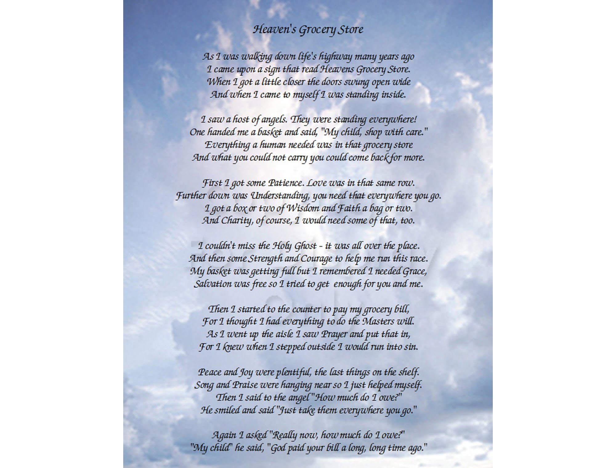 Heaven s Grocery Store Poem Christian Verse On Heavenly Etsy de