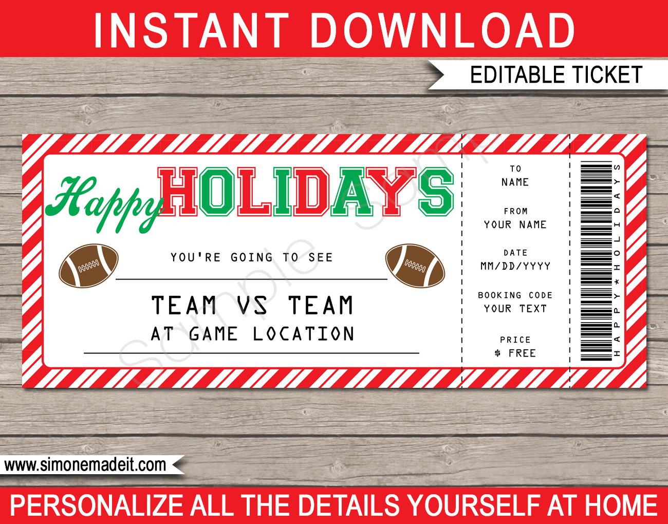 Holidays Football Ticket Gift Voucher Printable Football Ticket Template