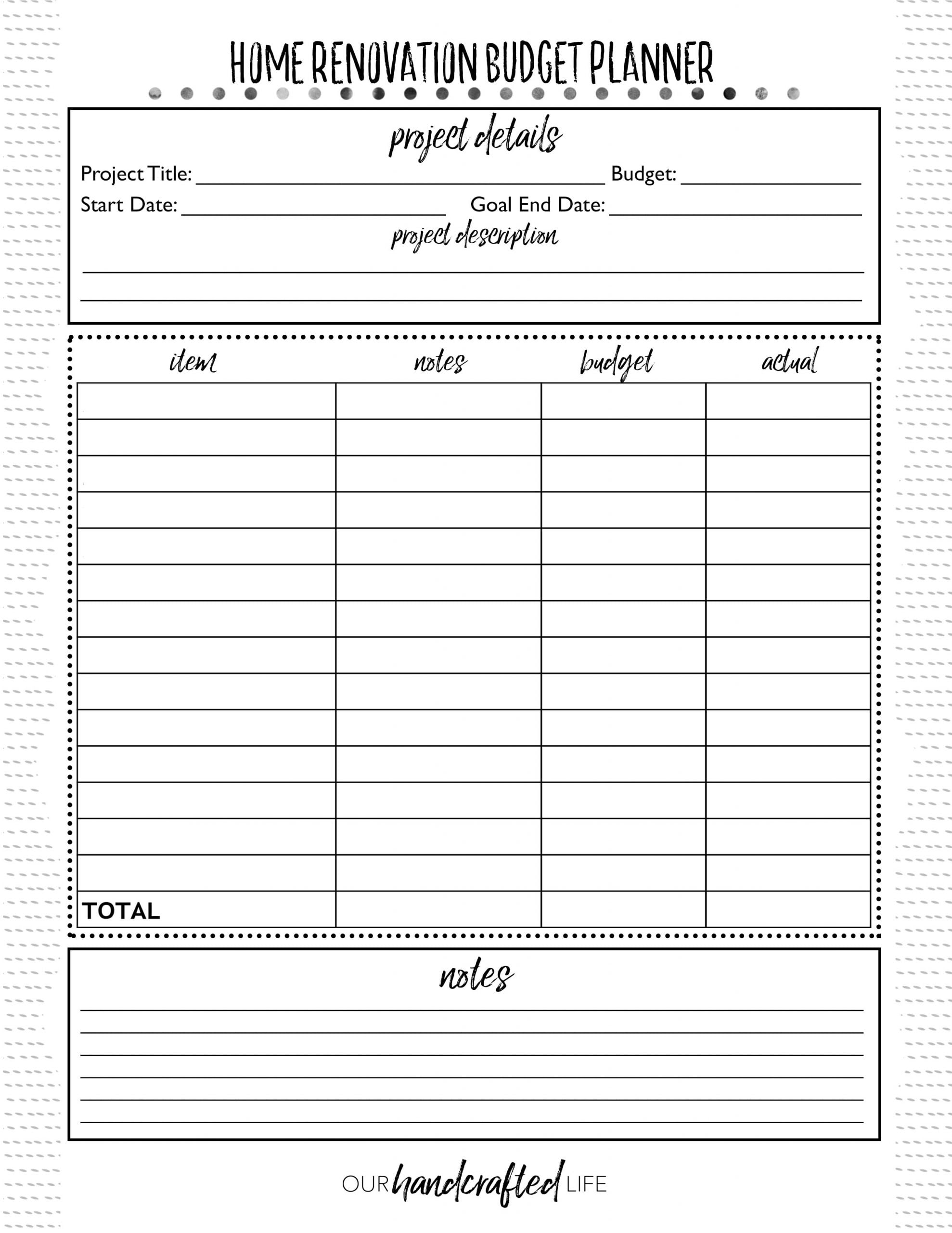 Downloadable Printable Home Renovation Checklist Template