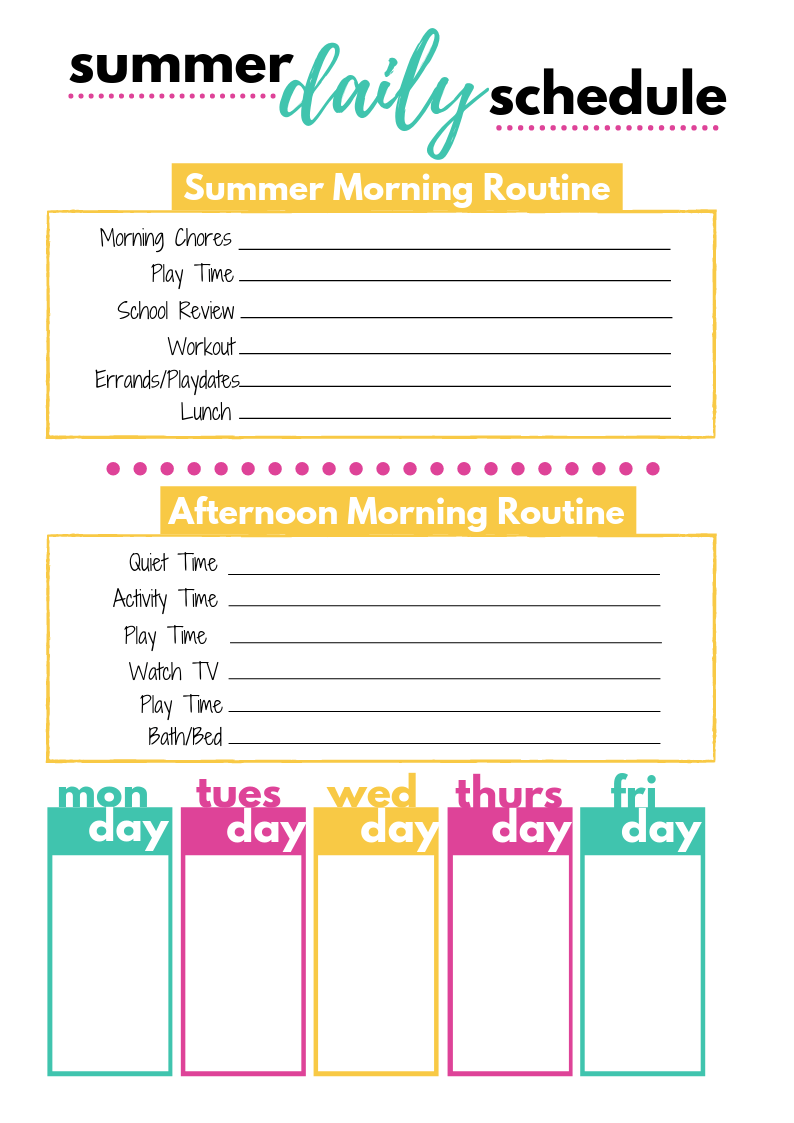 Printable Summer Daily Schedule Template