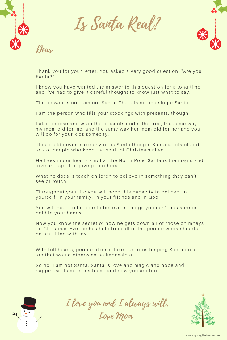 Is Santa Real A Beautiful Letter Explaining Santa Claus To Your Kids Inspiring Life Dream Big My Friend Letter Explaining Santa Santa Real Letters For Kids