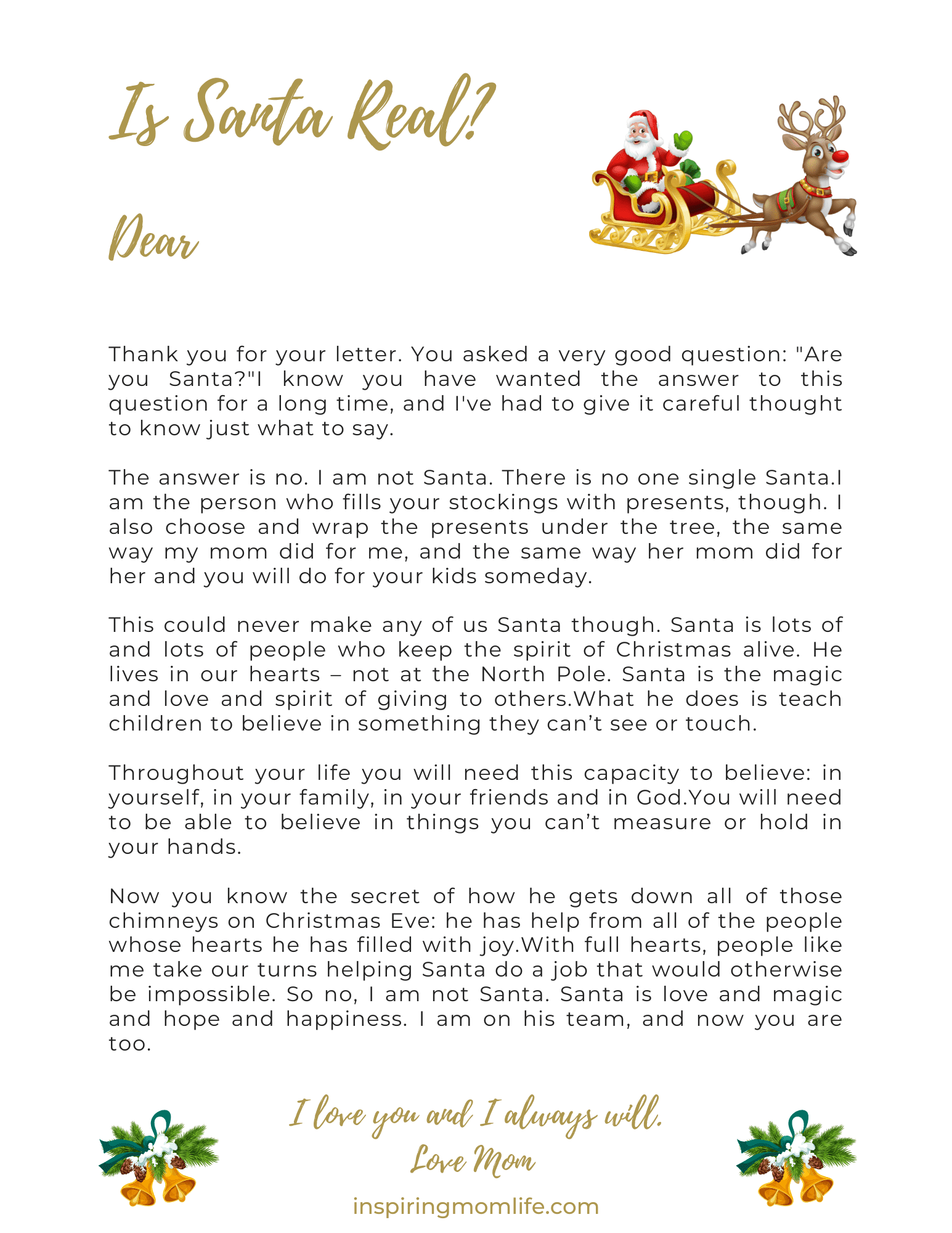 Is Santa Real A Beautiful Letter Explaining Santa Claus To Your Kids Inspiring Life Dream Big My Friend