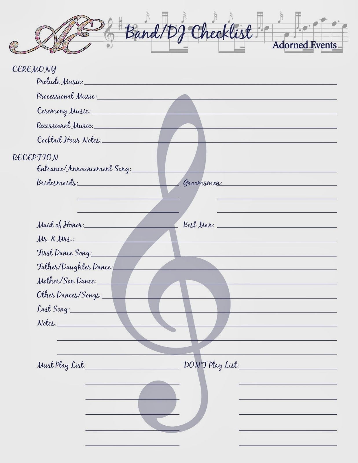 Keep Your Wedding Plans In Order With This Handy DJ Band Checklist Fre Wedding Planning Printables Free Wedding Planning Printables Wedding Planner Printables