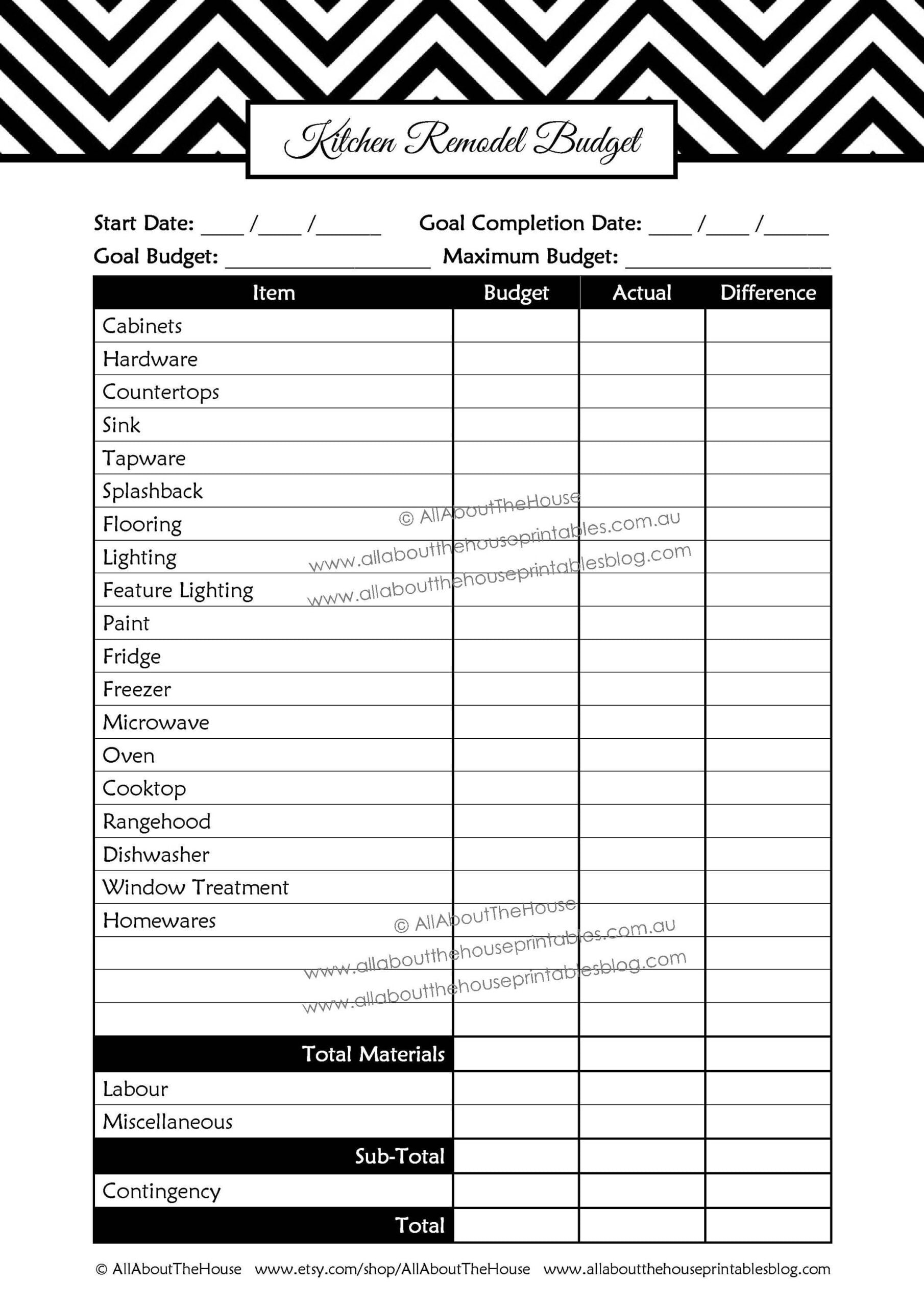 Printable Home Renovation Checklist Template