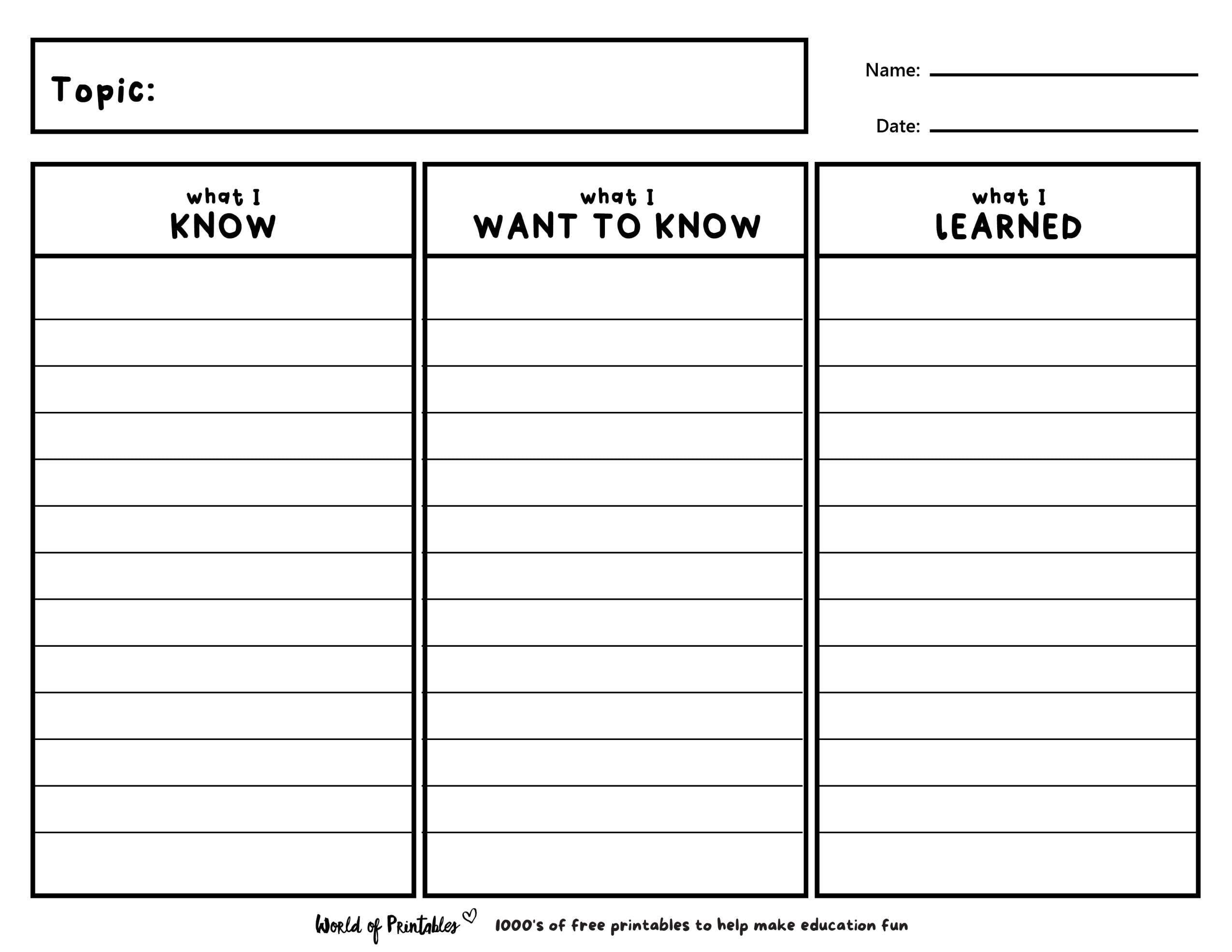 Free Printable Kwl Chart Template