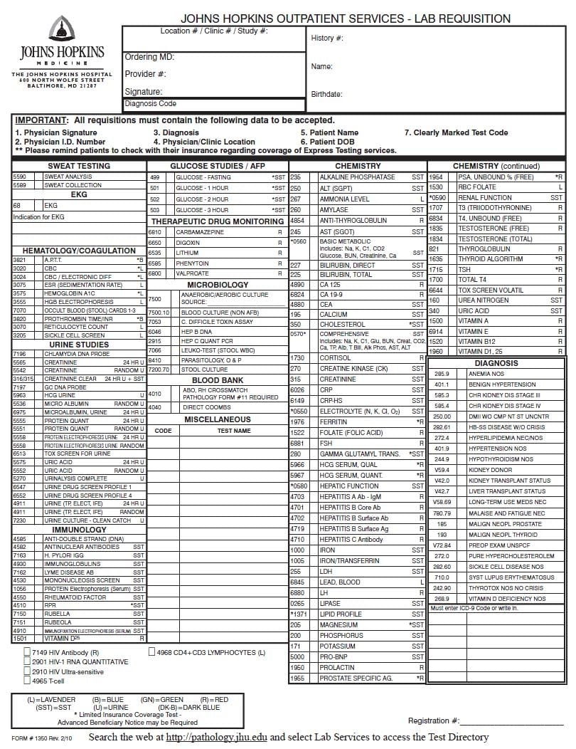 Printable Lab Requisition Form Template