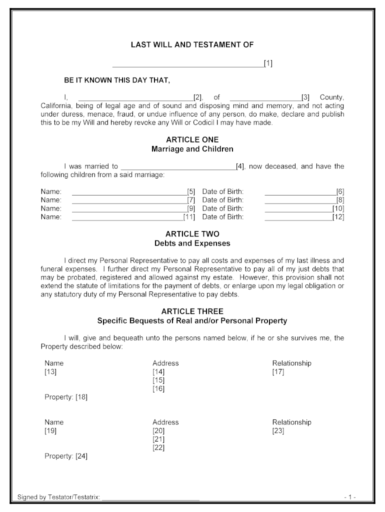 Printable California Last Will And Testament Free Template