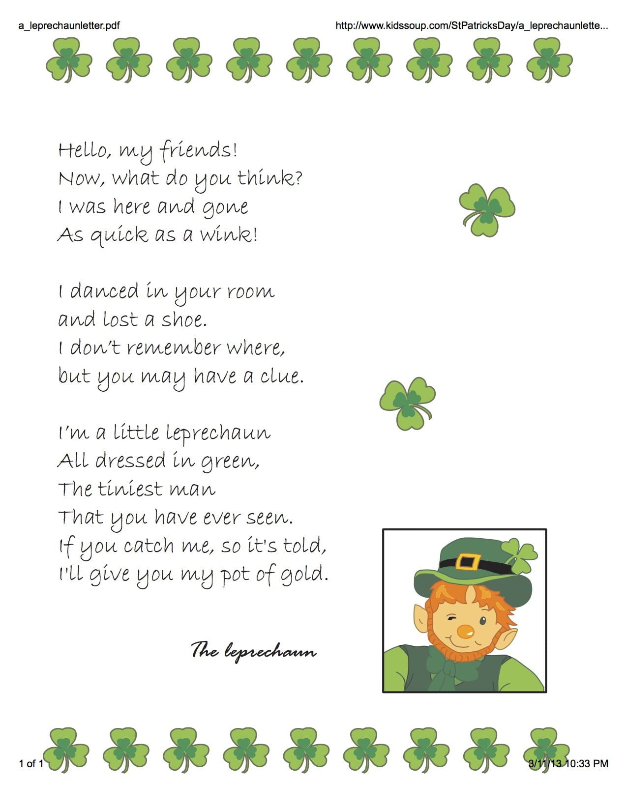 LETTER FROM THE LEPRECHAUN St Patrick Day Activities St Patrick s Day Games St Patrick s Day Crafts